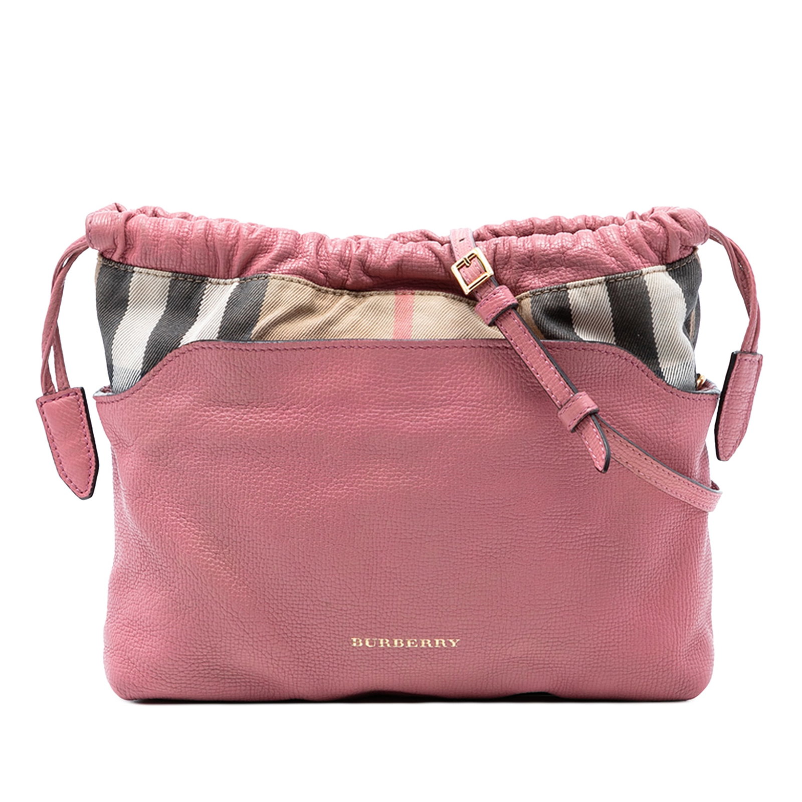 Burberry Little Crush Pink Leather and Canvas Crossbody Shoulder Bag: Burberry Little Crush Pink Leather and Canvas Crossbody Shoulder Bag This Burberry House Check Canvas and Calfskin Little Crush Crossbody bag features a combination of leather and canvas in a pink col