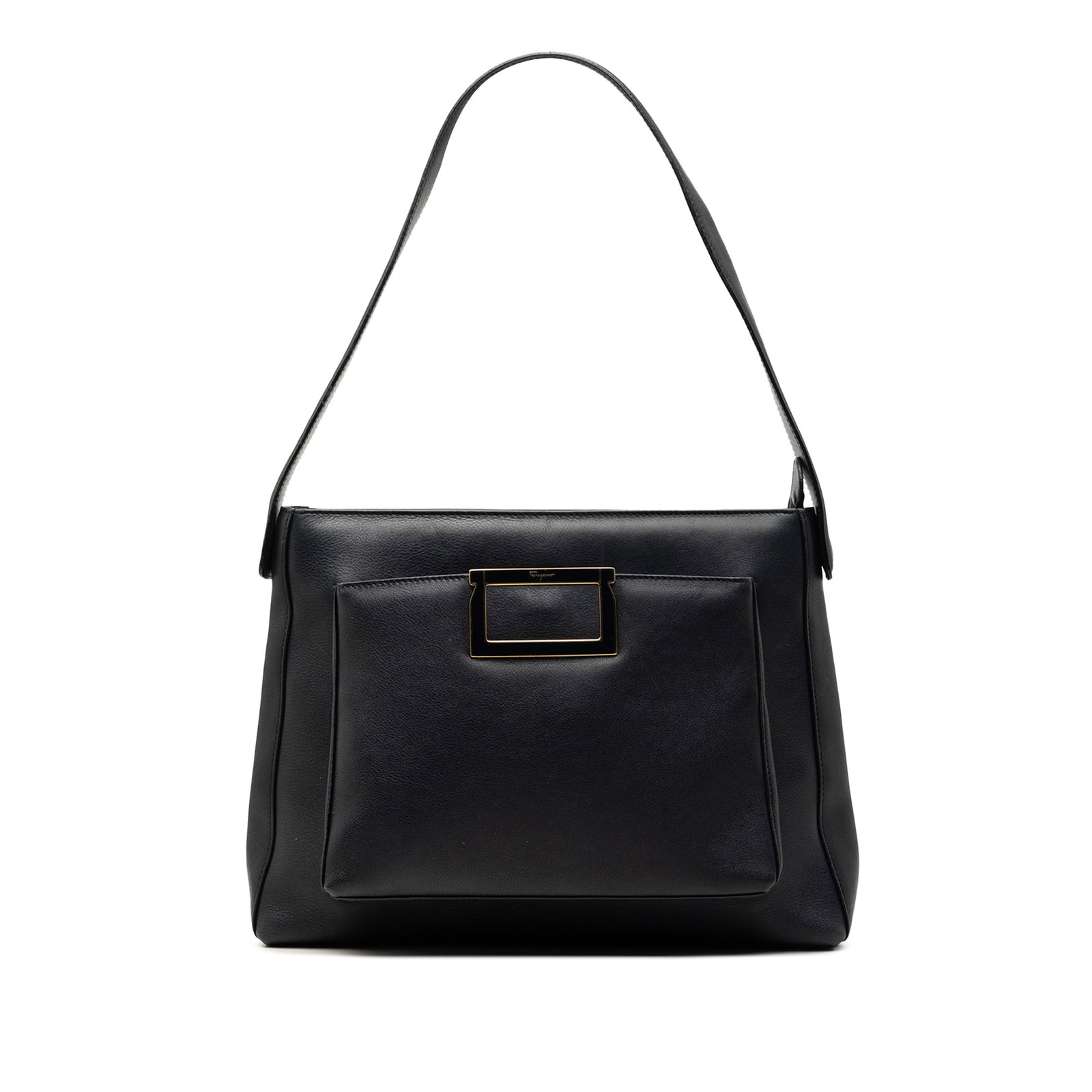 Ferragamo Blue Leather Zip Shoulder Bag: Ferragamo Blue Leather Zip Shoulder Bag This Ferragamo shoulder bag is crafted from blue leather and features a flat leather strap, a top zip closure, an exterior slip pocket, and an interior zip pock