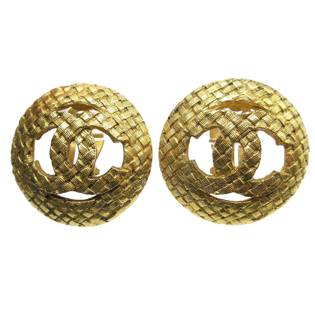 Chanel CC Logo Round Clip On Button Earrings Gold Plated (1 of 5)