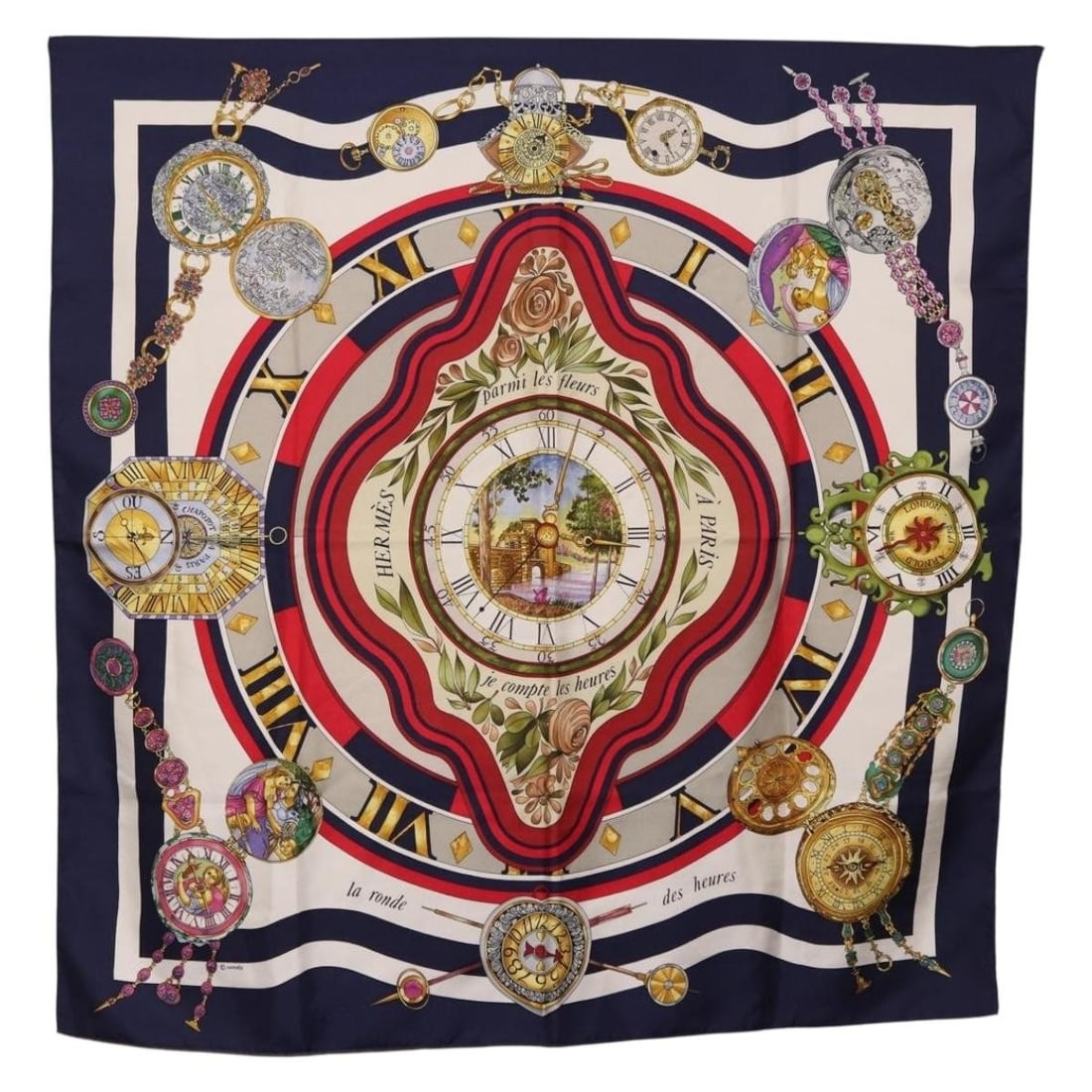 Hermes Parmi Les Fleursje Compte Silk Scarf 90 Navy France (1 of 13)