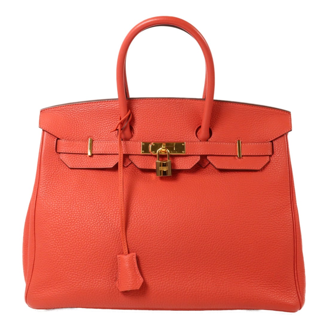 Hermes Birkin 35 Togo Leather Handbag Rouge Pivoine GHW: Hermes Birkin 35 Togo Leather Handbag Rouge Pivoine GHW Hermes Birkin 35 handbag in Togo leather and calfskin (cowhide) in Rouge Pivoine. It features gold-tone hardware, a handle length of 36 cm, and 