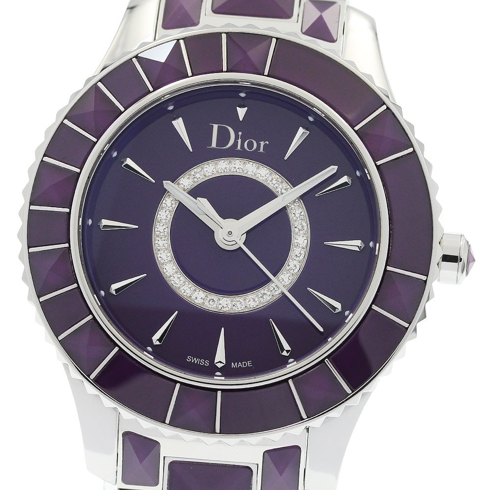 Dior Crystal CD143112 Women's Quartz Wristwatch Purple Dial (1 of 6)
