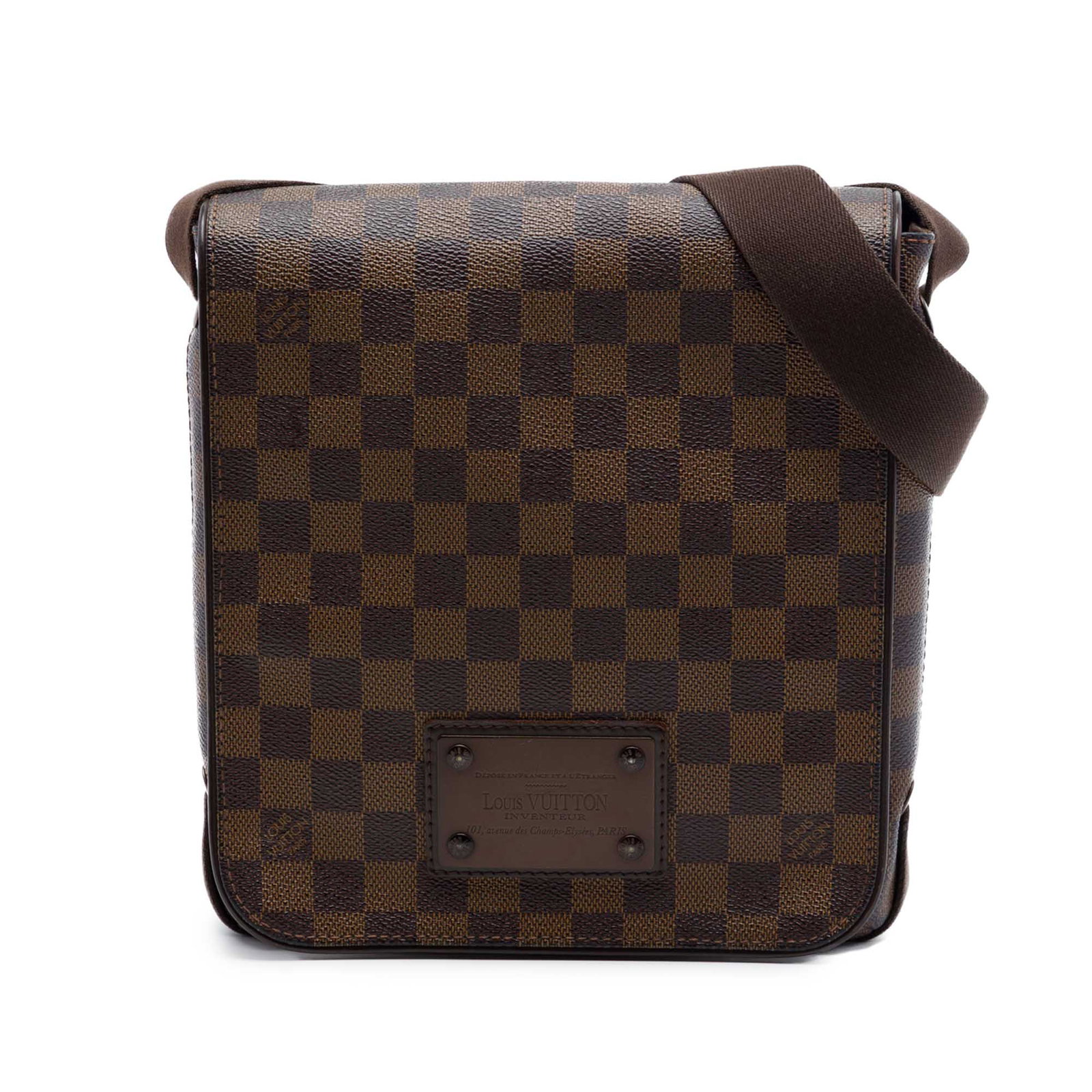 Louis Vuitton Brooklyn PM Damier Ebene Messenger Bag Brown: Louis Vuitton Brooklyn PM Damier Ebene Messenger Bag Brown The Brooklyn PM is a brown Damier Ebene bag with a damier canvas body, an adjustable flat strap, a front flap with a magnetic snap closure, a