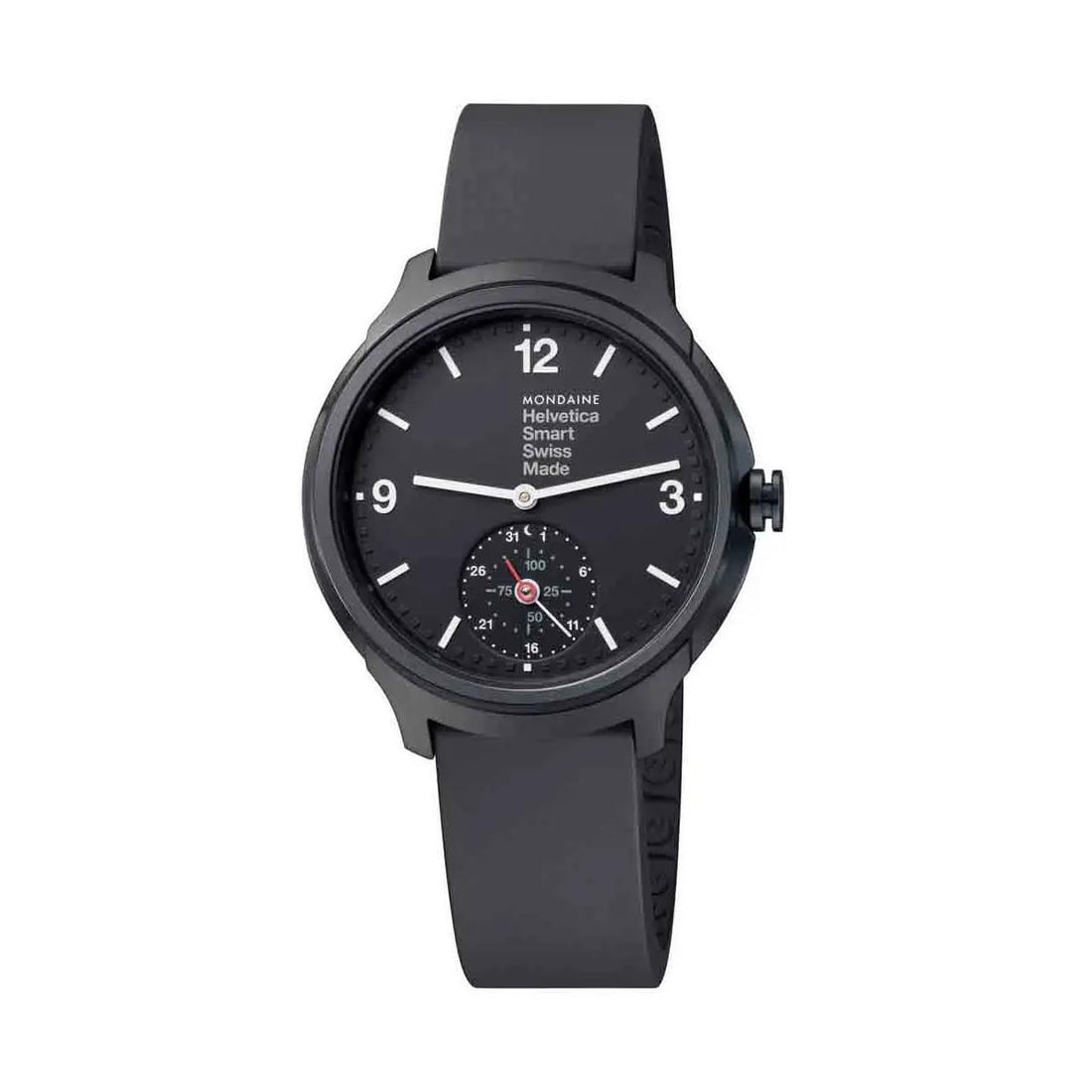 Mondaine Helvetica 1 44mm Men's Smart Watch PVD Black Dial Quartz: Mondaine Helvetica 1 44mm Men's Smart Watch PVD Black Dial Quartz Introducing the Mondaine Helvetica 1, a stylish and functional men's wristwatch designed for casual wear. This timepiece features a sl