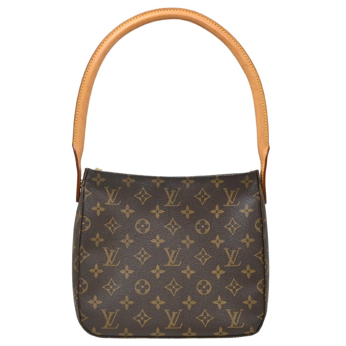 Louis Vuitton Mini Looping MM Monogram Canvas Top Handle Bag M51146: Louis Vuitton Mini Looping MM Monogram Canvas Top Handle Bag M51146 Vintage Louis Vuitton Looping MM handbag in brown monogram canvas with leather trim and a top handle. This women's handbag features 