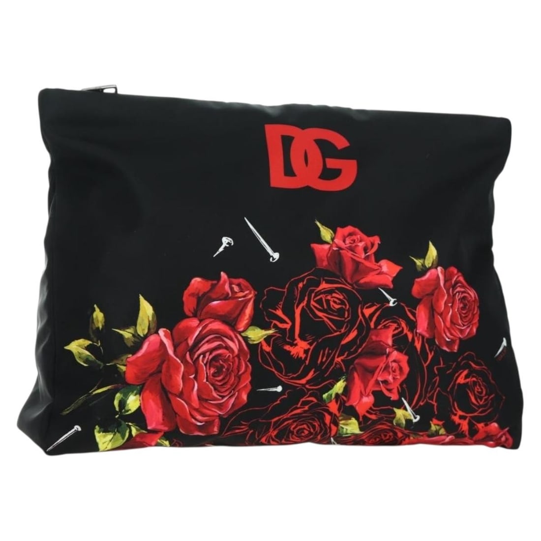 Dolce&Gabbana Jujutsu Kaisen Nobara Black Nylon Clutch Bag Silver Accents: Dolce&Gabbana Jujutsu Kaisen Nobara Black Nylon Clutch Bag Silver Accents This Dolce & Gabbana x Jujutsu Kaisen Nobara clutch bag features a stylish collaboration design crafted from black and silver 