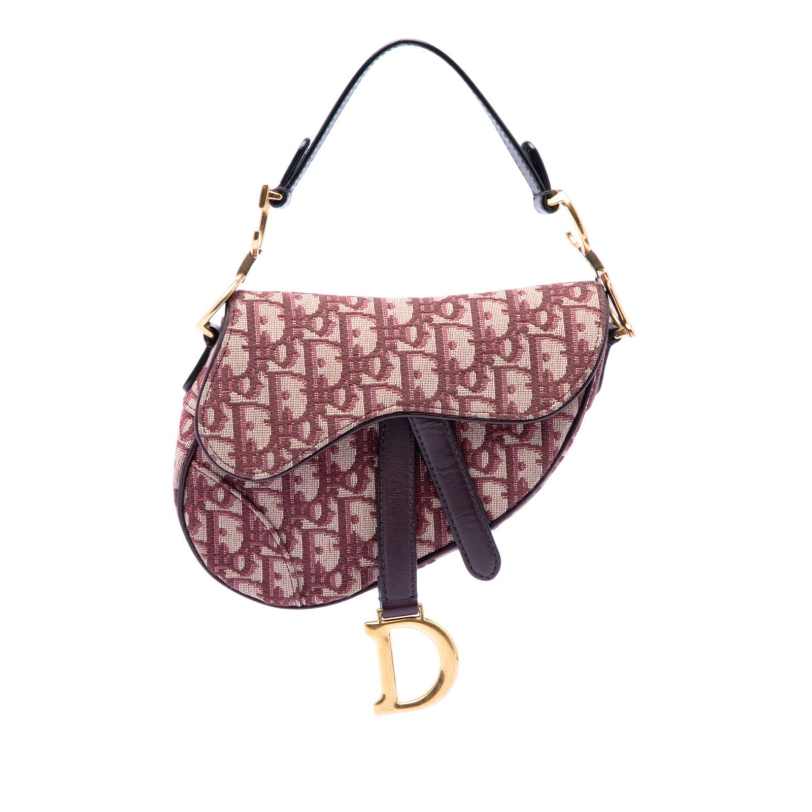 Dior Mini Saddle Bag in Red Oblique Canvas: Dior Mini Saddle Bag in Red Oblique Canvas Compact Dior Mini Oblique Canvas Saddle Bag from Italy, featuring a canvas body with leather trim, a flat leather handle, and a flap with touch strap closure