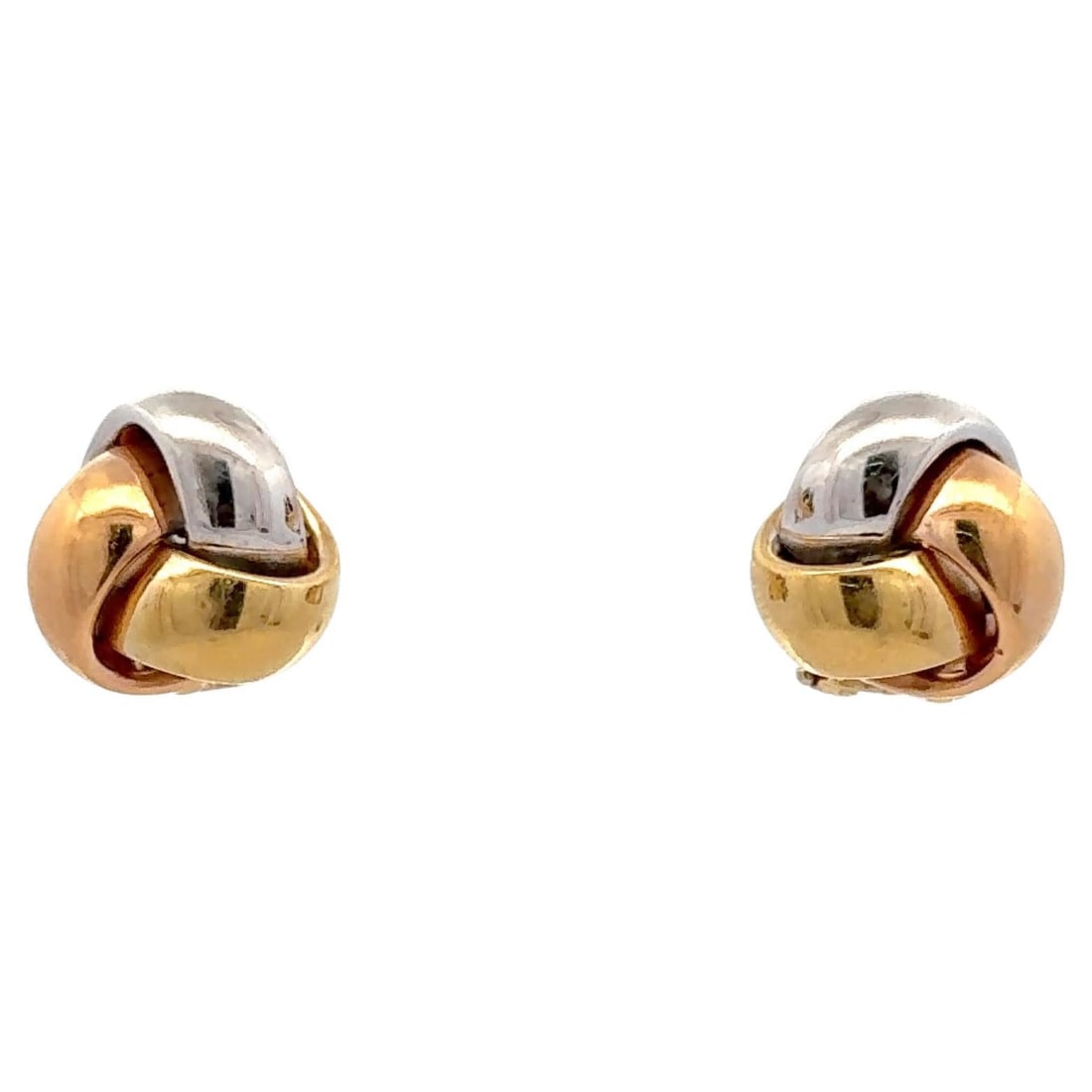 Harbor Diamonds 14KT Tri Color Gold Knotted Stud Earrings 0.57 in: Harbor Diamonds 14KT Tri Color Gold Knotted Stud Earrings 0.57 in These exquisite knotted stud earrings are crafted from a luxurious blend of 14K gold in yellow, white, and rose tones, showcasing a co