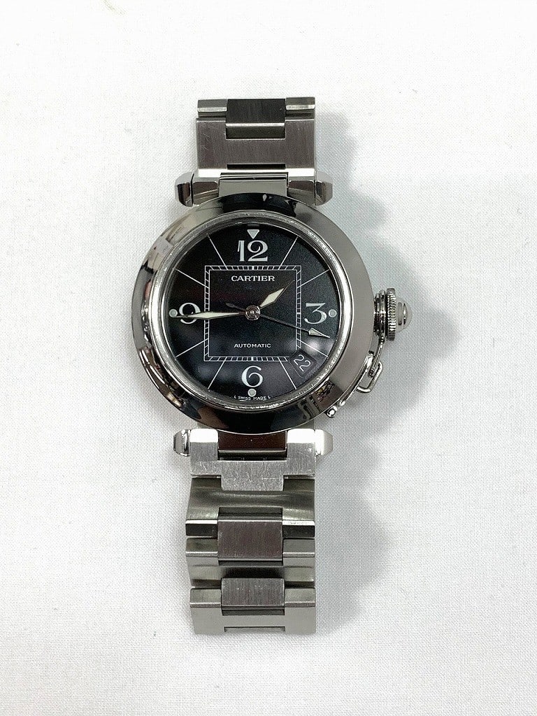 Cartier Pasha C 2324 Automatic Unisex Wristwatch Black Dial Steel: Cartier Pasha C 2324 Automatic Unisex Wristwatch Black Dial Steel Pre-owned Cartier Pasha C Automatic 2324 unisex wristwatch with a black dial and stainless steel construction. It was overhauled in De