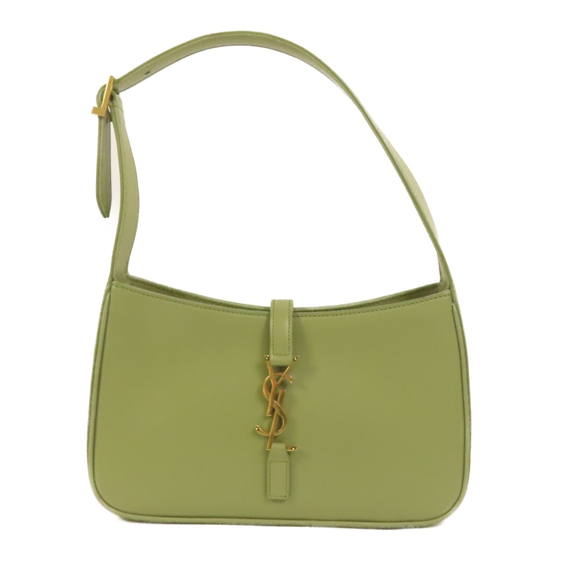Saint Laurent Le 5 a 7 Green Calfskin Shoulder Bag: Saint Laurent Le 5 a 7 Green Calfskin Shoulder Bag A Saint Laurent Le 5 a 7 hobo shoulder bag in green calfskin leather. The bag features a shoulder bag style, green frame color, and an inside zip poc