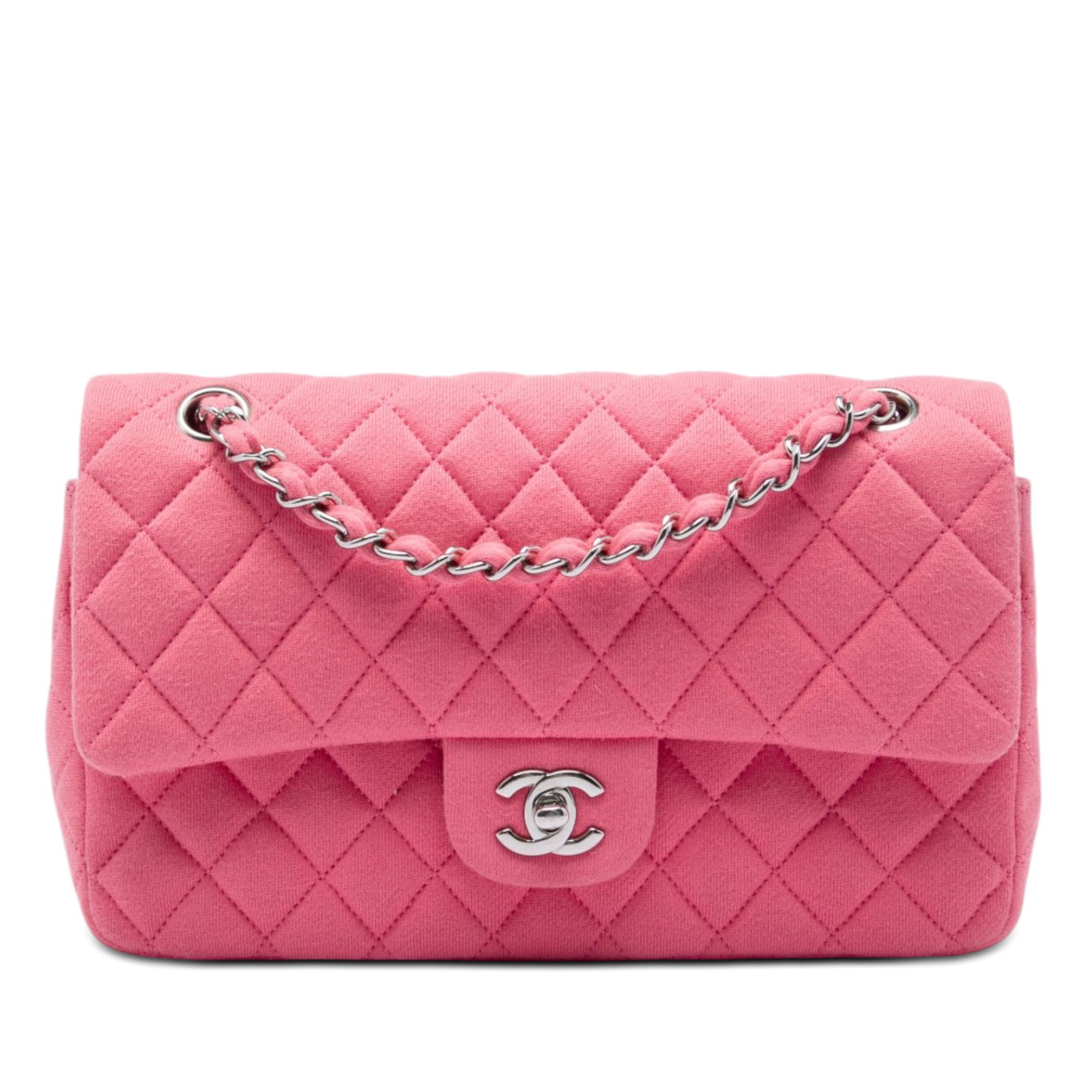 Chanel Medium Classic Double Flap Shoulder Bag Pink Jersey (1 of 6)