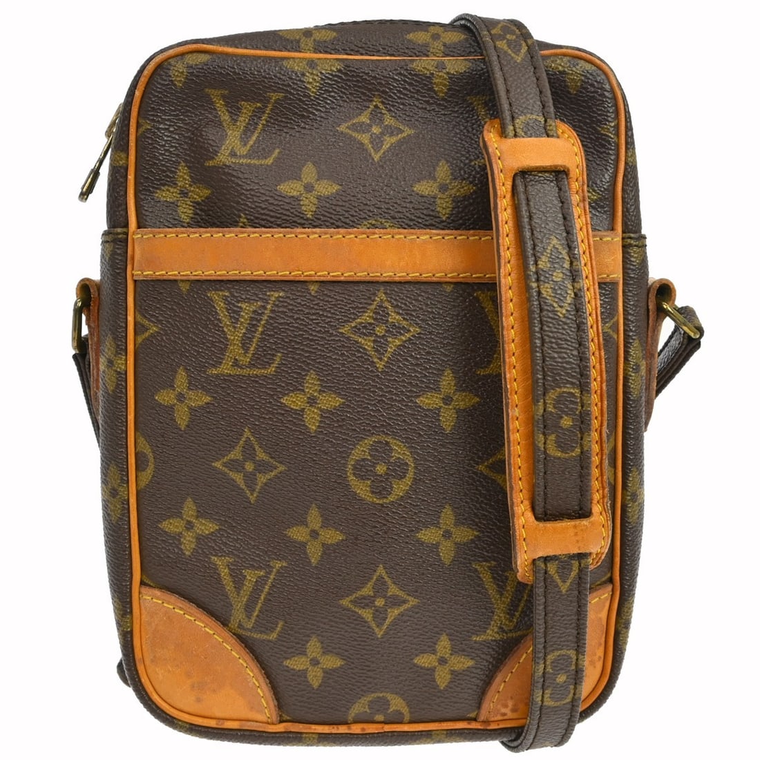 Louis Vuitton Danube Monogram Canvas Crossbody Bag M45266: Louis Vuitton Danube Monogram Canvas Crossbody Bag M45266 Vintage Louis Vuitton Danube crossbody shoulder bag in brown Monogram canvas with leather trim. This medium bag features a zip closure,