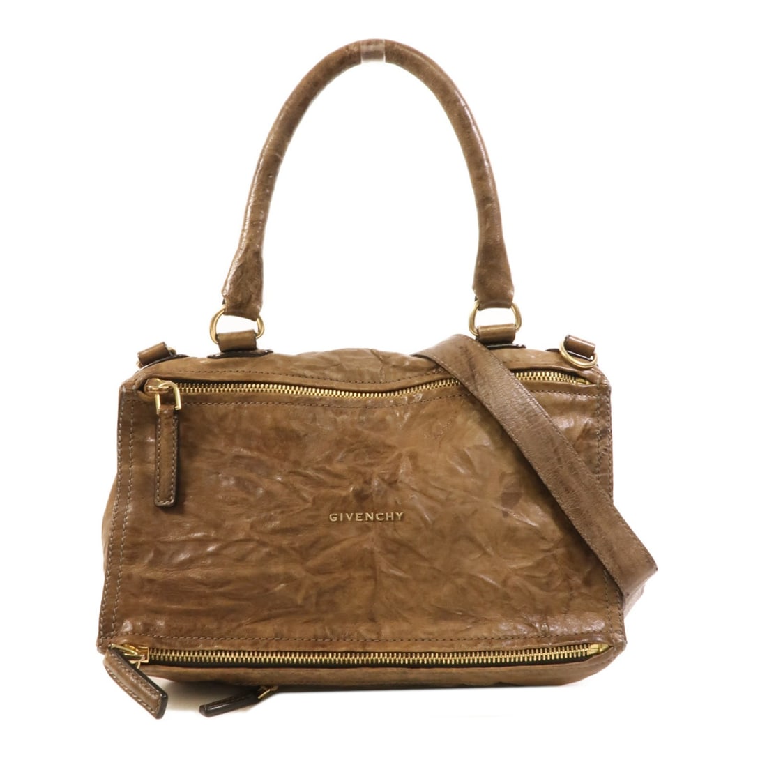 Givenchy Pandora Medium 2way Shoulder Bag Brown Calfskin Leather: Givenchy Pandora Medium 2way Shoulder Bag Brown Calfskin Leather GIVENCHY Pandora Medium 2way shoulder bag in brown calfskin (cowhide) leather. This women's regular-size bag is made in Italy and