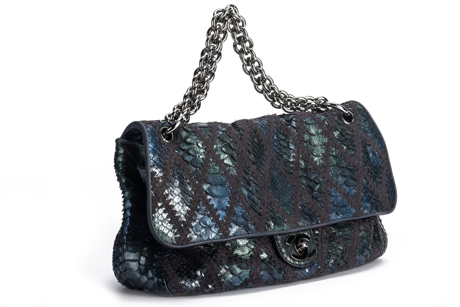 Chanel Maxi Python Bag Navy Blue Collection 11 Authentic - 2