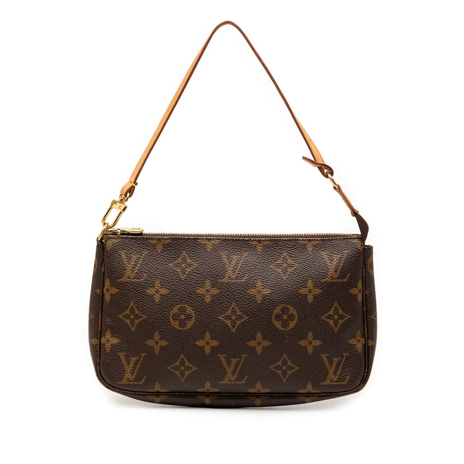 Louis Vuitton Pochette Accessoires Monogram Canvas Shoulder Bag: Louis Vuitton Pochette Accessoires Monogram Canvas Shoulder Bag Louis Vuitton Monogram Pochette Accessoires in brown monogram canvas with a flat vachetta leather strap and top zip closure. Made in
