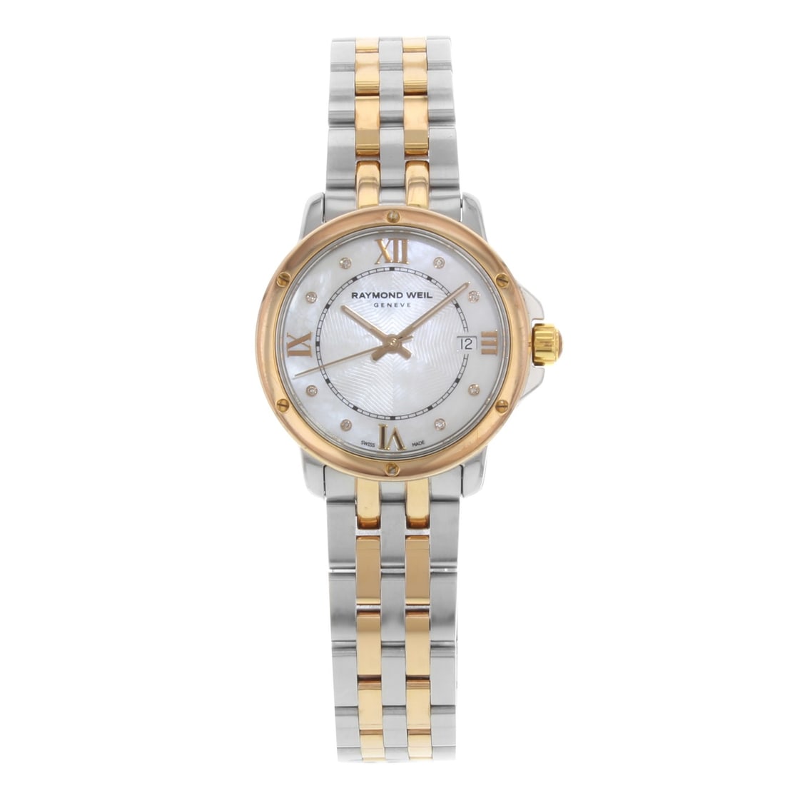 Raymond Weil Tango Two-Tone Quartz Ladies Watch 5391-SB5-00995 with Mother of Pearl Dial: Raymond Weil Tango Two-Tone Quartz Ladies Watch 5391-SB5-00995 with Mother of Pearl Dial Experience luxury with the Raymond Weil Tango Two-Tone Ion Plated Steel Quartz Ladies Watch. This exquisite tim