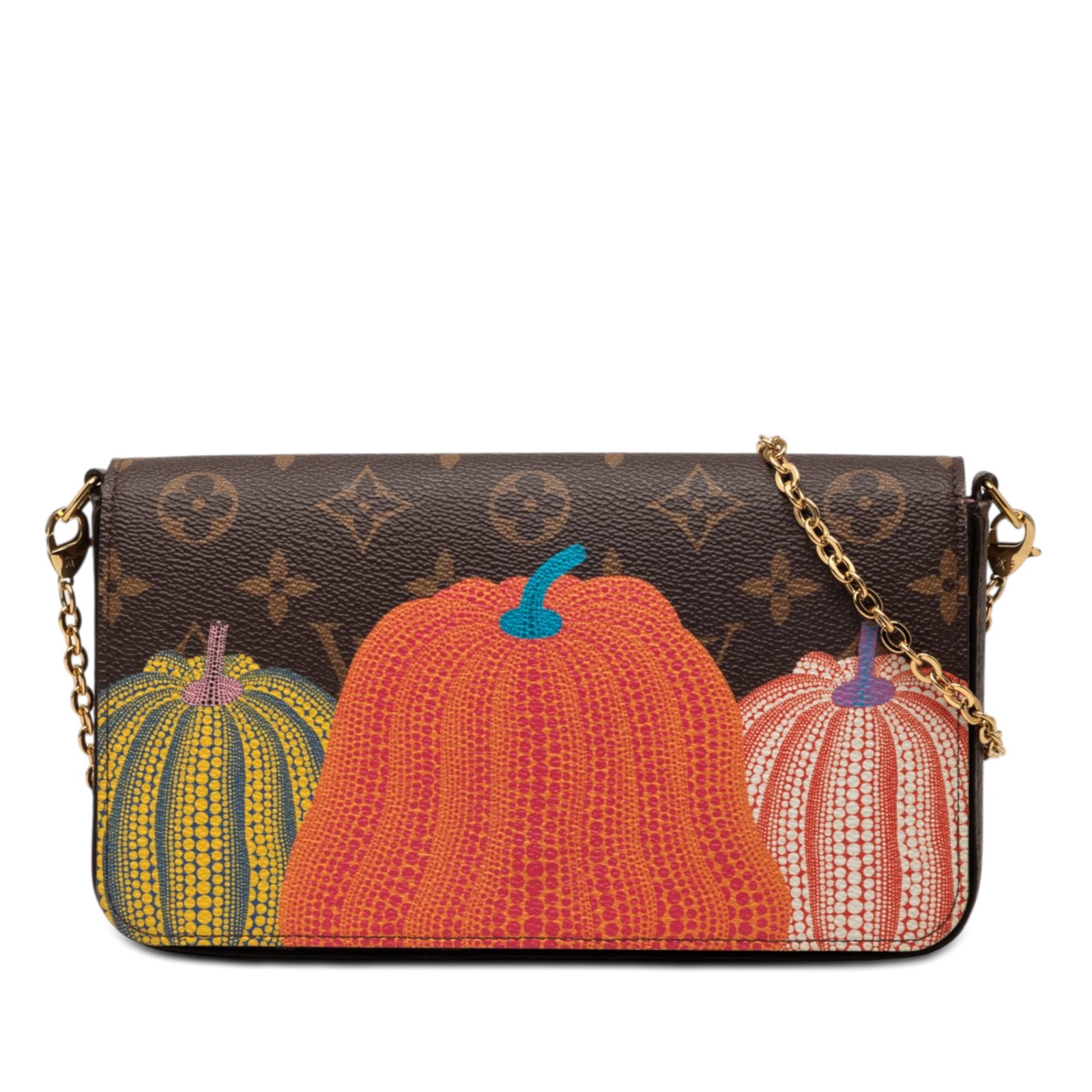 Louis Vuitton Pochette Felicie Yayoi Kusama Pumpkin Monogram Bag: Louis Vuitton Pochette Felicie Yayoi Kusama Pumpkin Monogram Bag Louis Vuitton Yayoi Kusama Monogram Pumpkins Pochette Felicie in printed monogram canvas with a detachable chain link shoulder strap, f