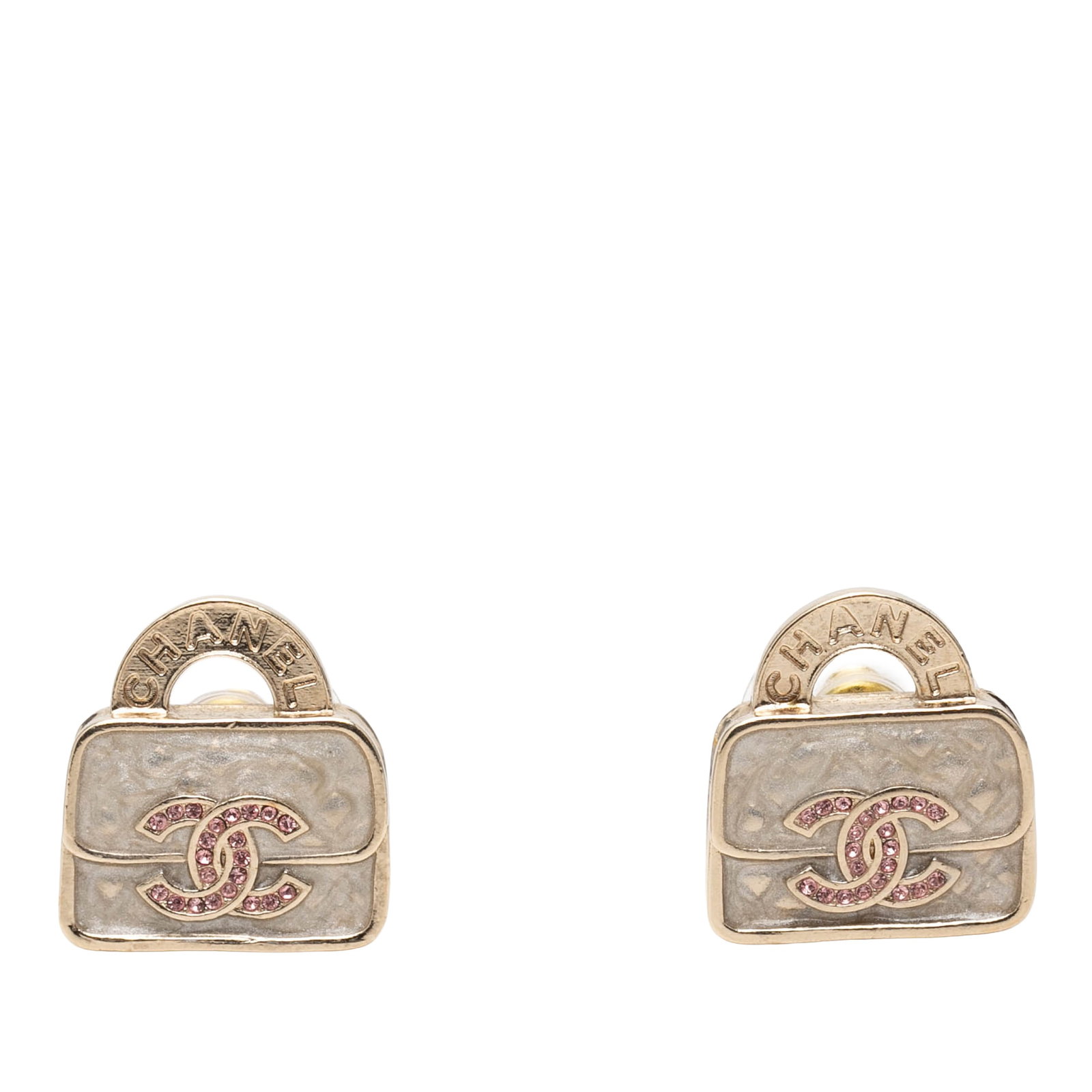 Chanel CC Gold Tone Resin Crystal Push Back Earrings (1 of 3)