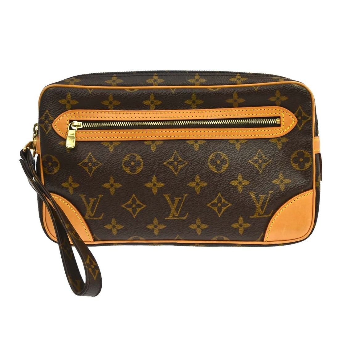 Louis Vuitton Marly Dragonne GM Monogram Clutch M51825: Louis Vuitton Marly Dragonne GM Monogram Clutch M51825 Vintage Louis Vuitton Marly Dragonne GM clutch bag in brown Monogram canvas with leather trim. This unisex clutch is made in France and features 