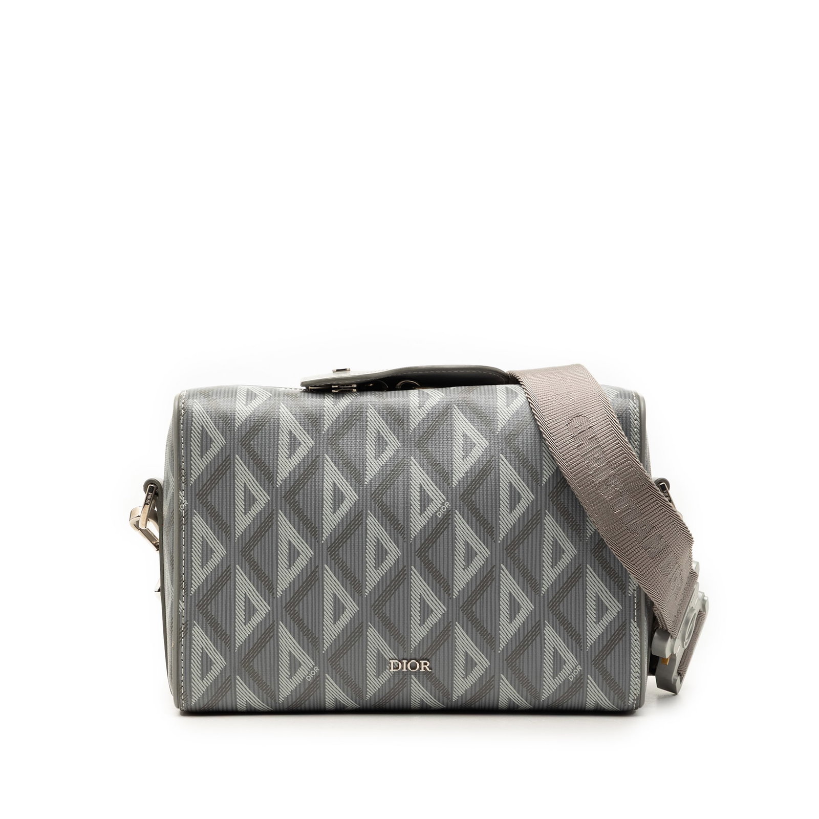Dior CD Diamond Lingot 22 Gray Coated Canvas Bag: Dior CD Diamond Lingot 22 Gray Coated Canvas Bag This Dior CD Diamond Lingot 22 bag features a printed coated canvas body in gray, complemented by a detachable flat strap for versatile carrying option