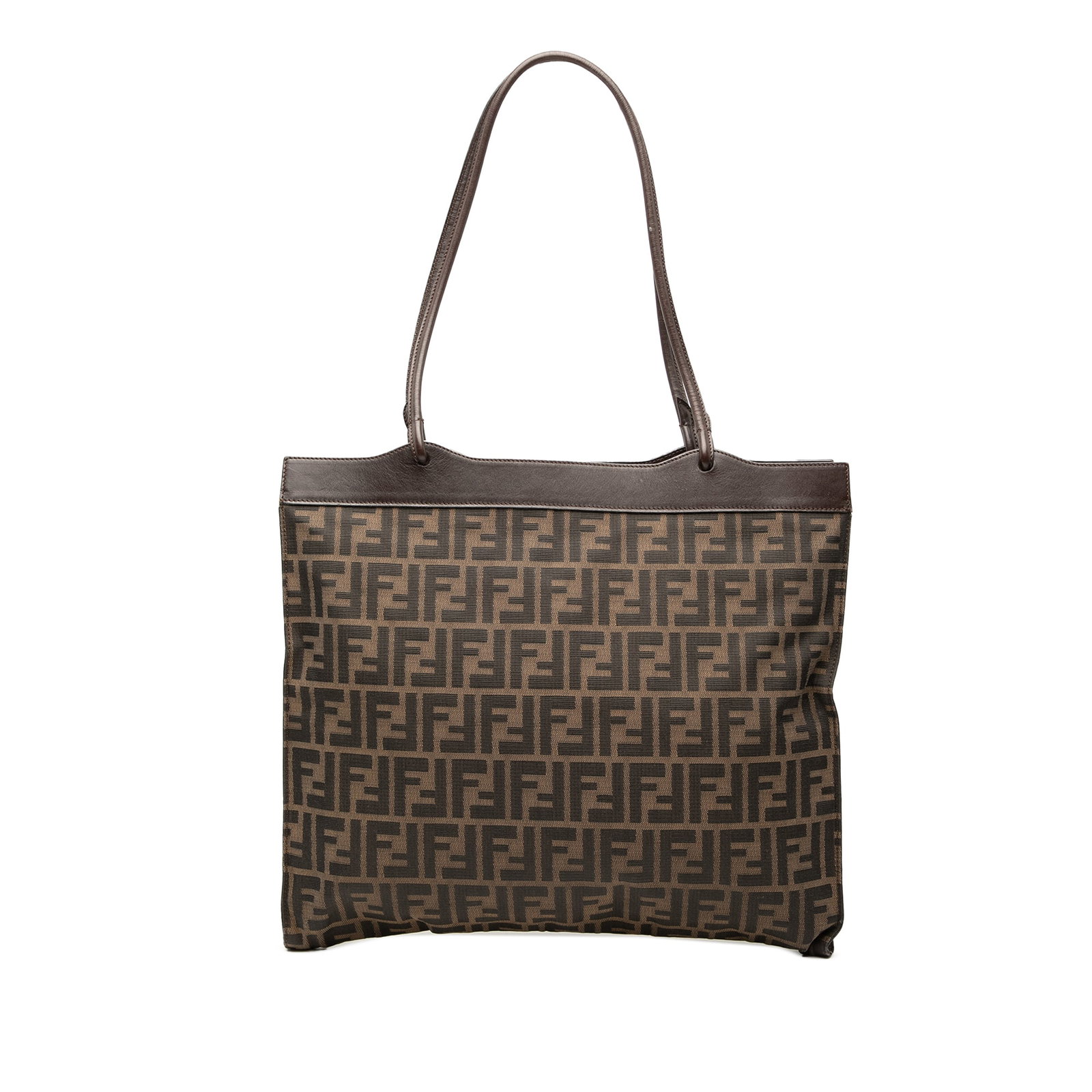 Fendi Zucca canvas leather-trim tote bag: Fendi Zucca canvas leather-trim tote bag This Fendi Zucca Canvas Tote features a durable canvas body with leather trim and rolled leather handles. The bag has an open top for easy access and includes 