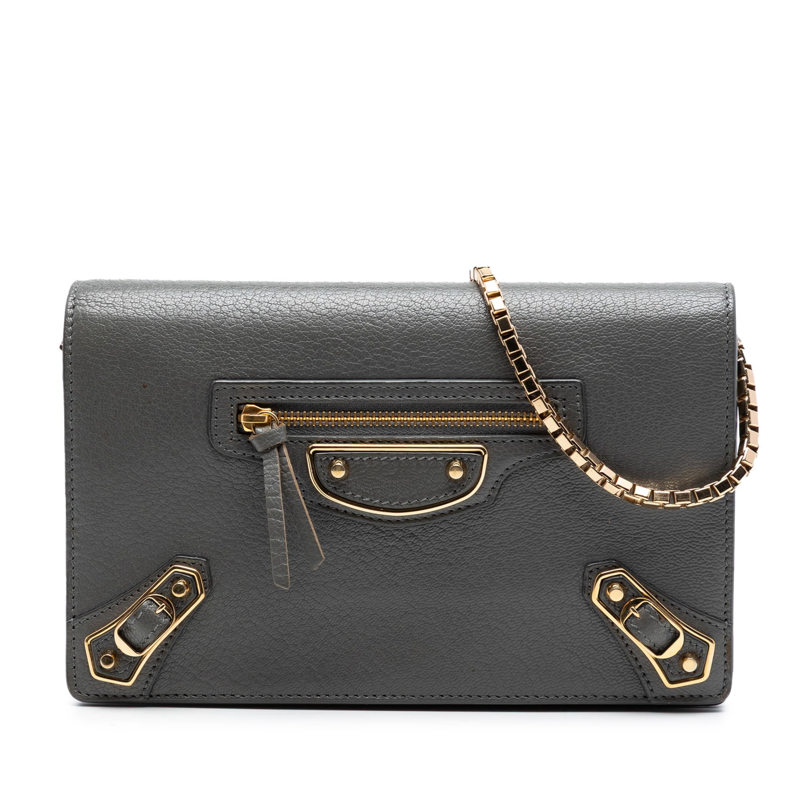 Balenciaga gray goatskin chain wallet with metallic edge (1 of 6)