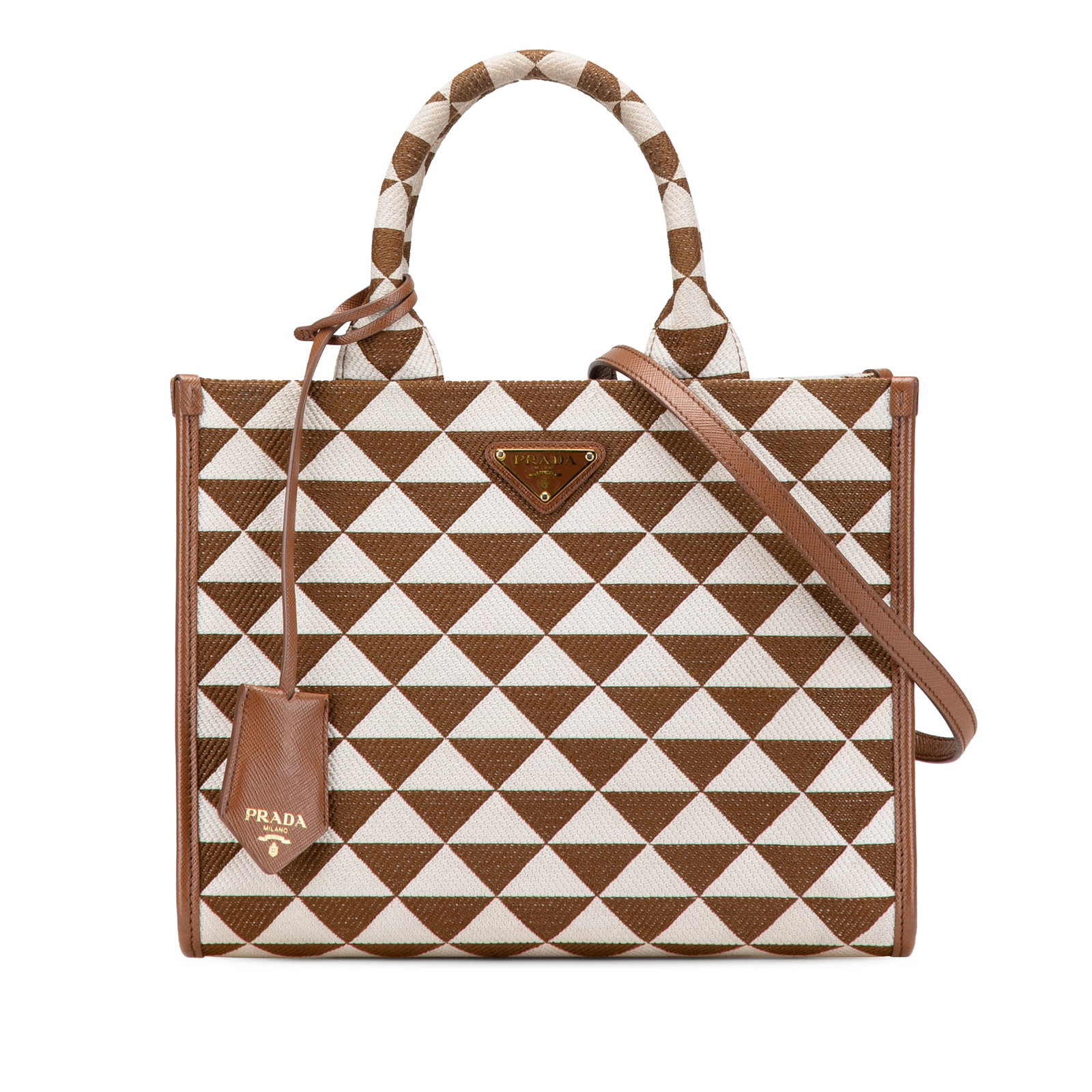 Prada Small Canvas Symbole Triangolo Satchel Brown Fabric Tote (1 of 12)