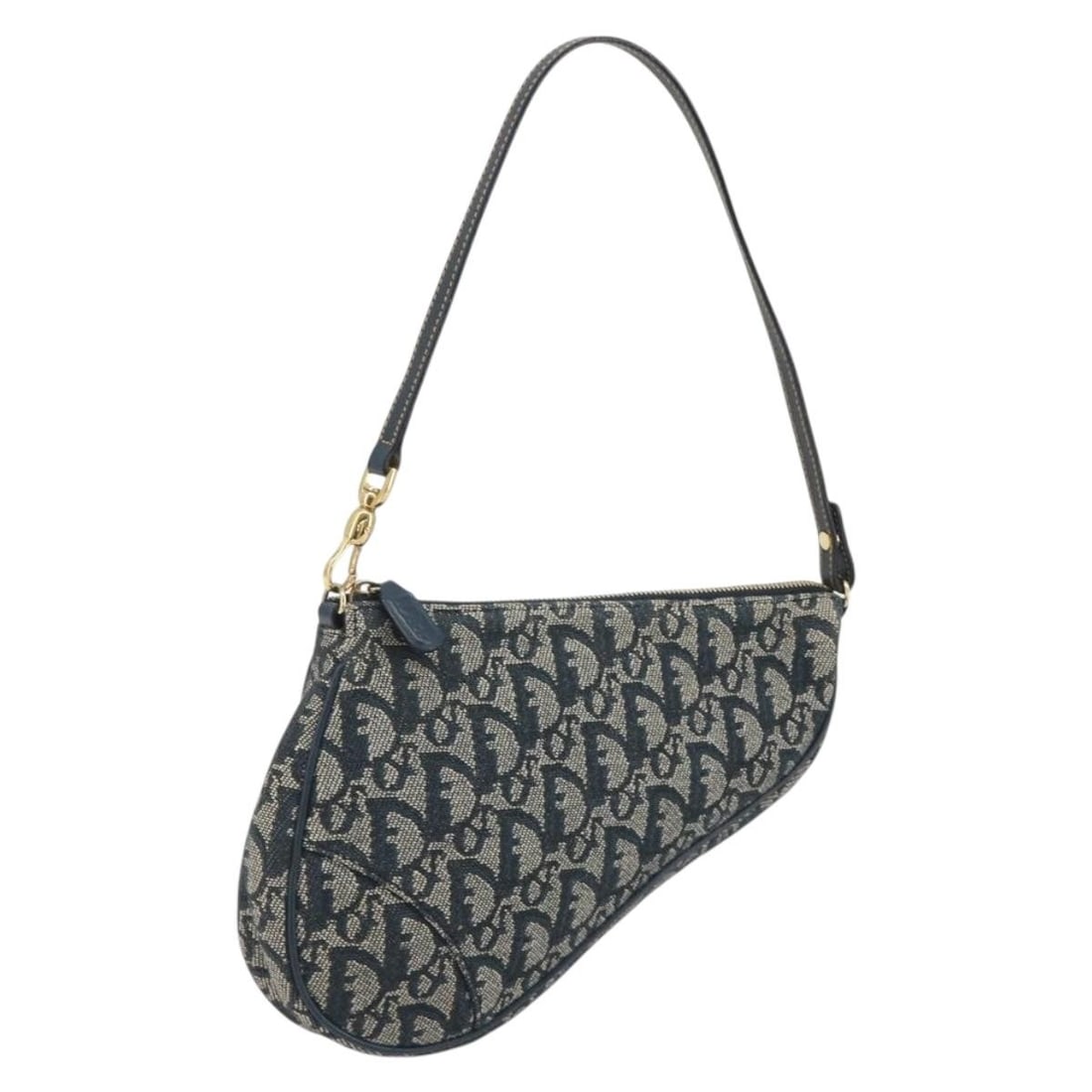 Christian Dior Saddle Pouch Hand Bag Trotter Canvas Navy Gold (1 of 18)