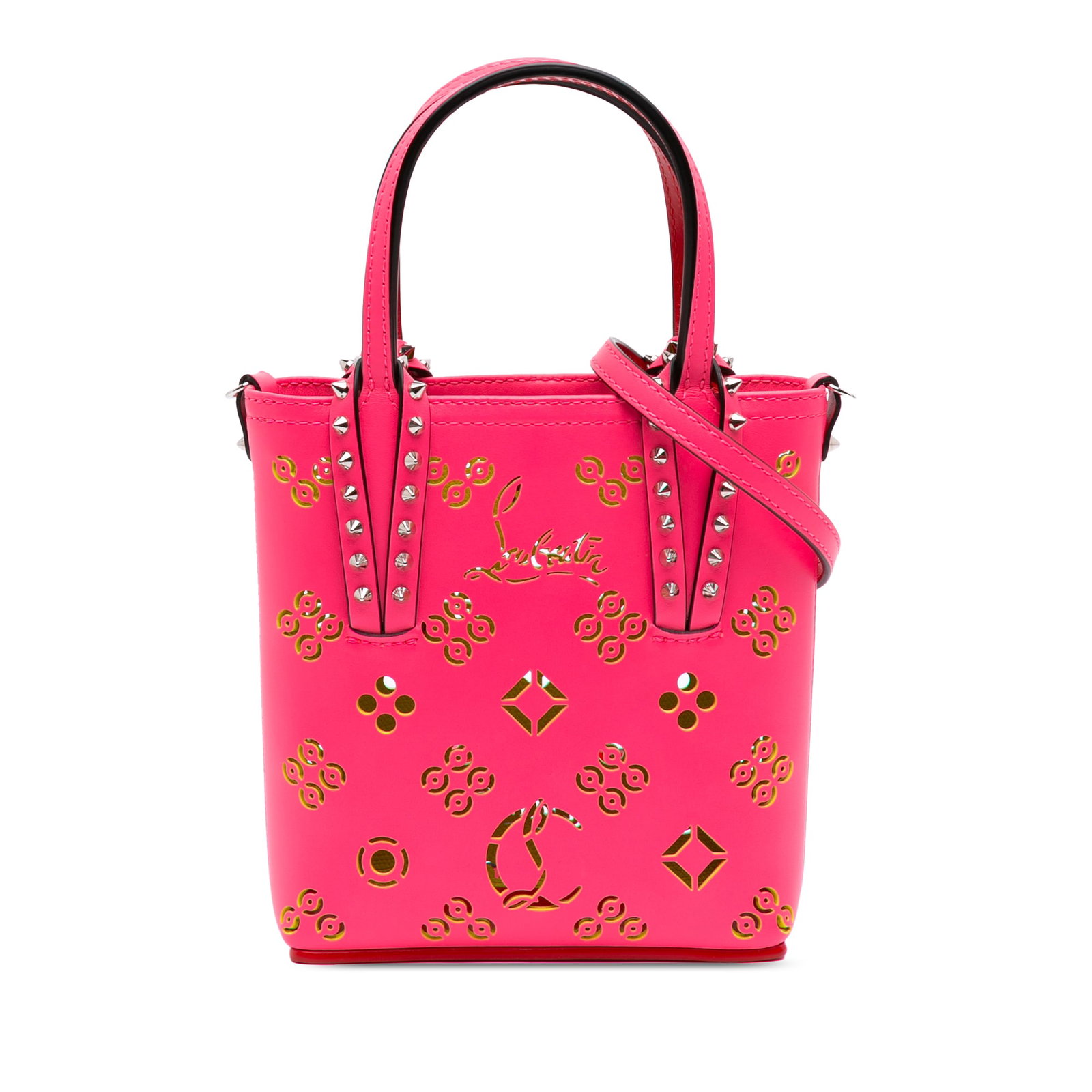 Christian Louboutin Loubinthesky Cabata Mini North South Leather Satchel: Christian Louboutin Loubinthesky Cabata Mini North South Leather Satchel Mini North South Loubinthesky Cabata satchel with a leather body, flat leather handles, a detachable flat leather shoulder stra