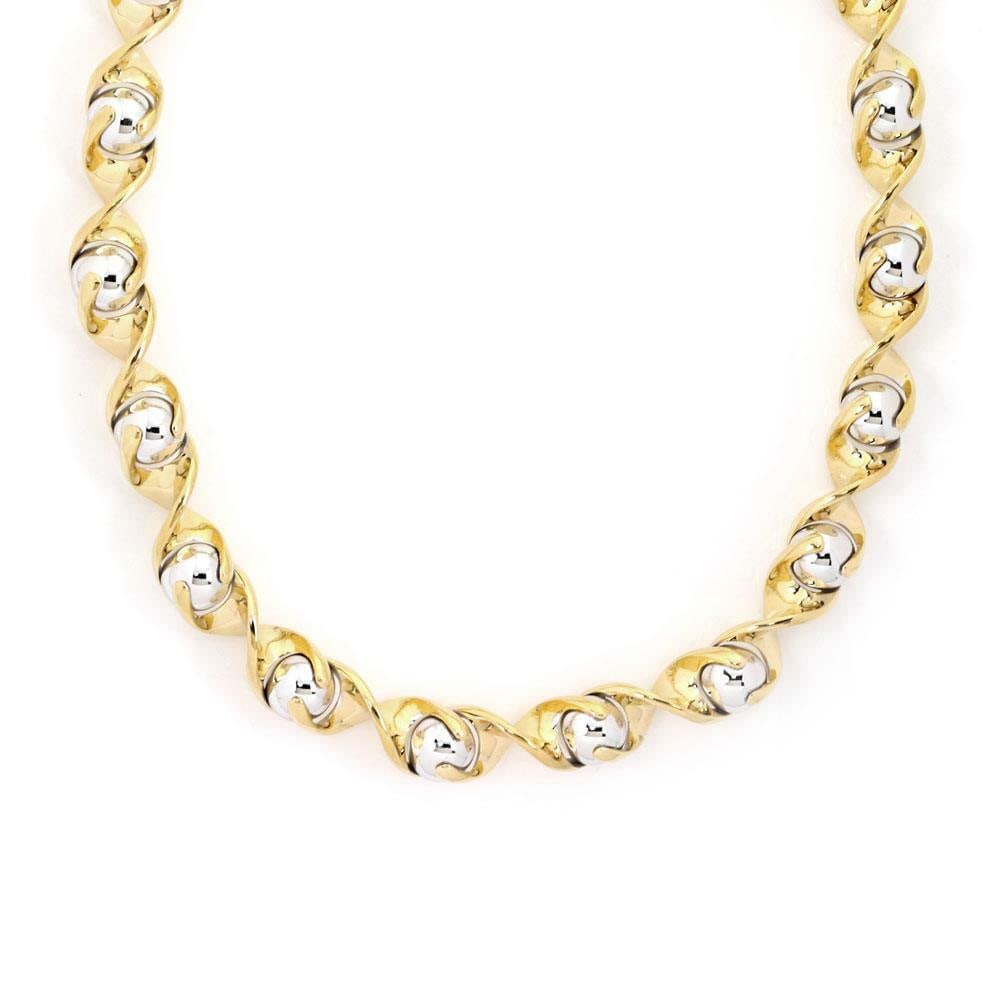Marina B 18k Yellow White Gold Swirl Bead Illusion Necklace: Marina B 18k Yellow White Gold Swirl Bead Illusion Necklace This stunning illusion style necklace, designed by Marina B, features a captivating swirl bead design. Crafted from 18k yellow and white gol