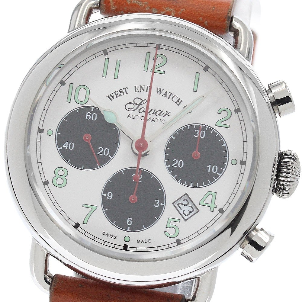 West End Watch Co Automatic Date Chronograph 42mm Men's Wristwatch: West End Watch Co Automatic Date Chronograph 42mm Men's Wristwatch This WEST END WATCH Co. WE.SM.42.WH.L men's chronograph wristwatch features a stainless steel case and a leather strap. The watch is 