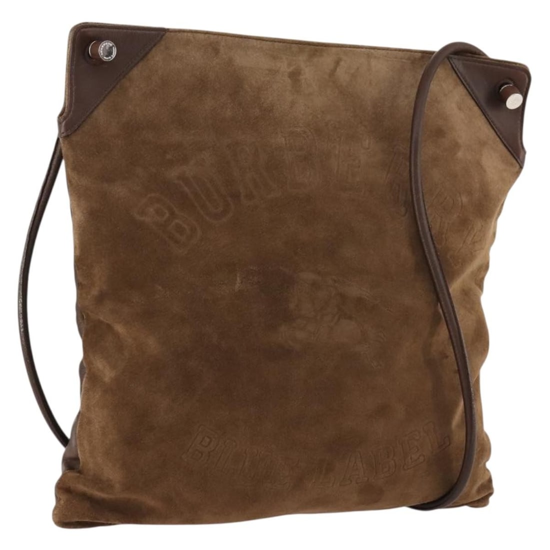 Burberry Brown Suede Shoulder Bag with Silver Accents for Women: Burberry Brown Suede Shoulder Bag with Silver Accents for Women This Burberry shoulder bag is crafted from brown suede leather and features silver-tone accents. Designed for women, it offers a spaciou