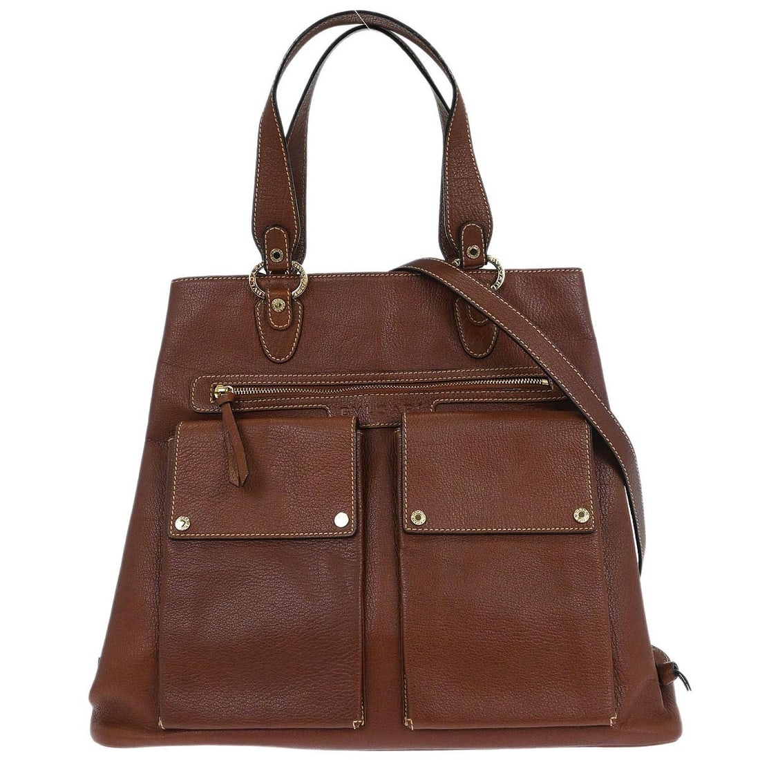 Bvlgari ABEBEL Large Brown Leather 2way Handbag Italy (1 of 10)