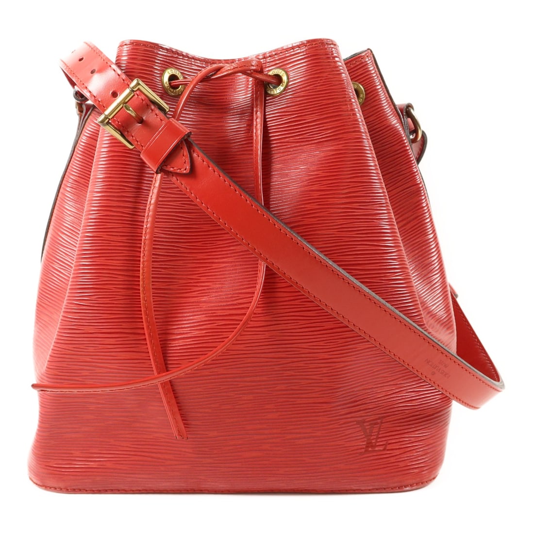 Louis Vuitton Petit Noe M44107 Red Epi Leather Shoulder Bag: Louis Vuitton Petit Noe M44107 Red Epi Leather Shoulder Bag A Louis Vuitton Petit Noe shoulder bag in red Epi leather with calfskin (cowhide) trim and gold-tone hardware. It is a women's regular-size 