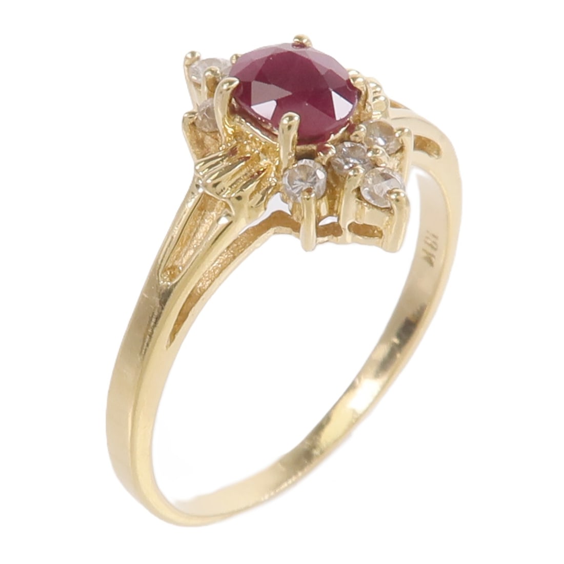 18K Yellow Gold Red Clear Color Stone Ring Size 5.25 (1 of 10)