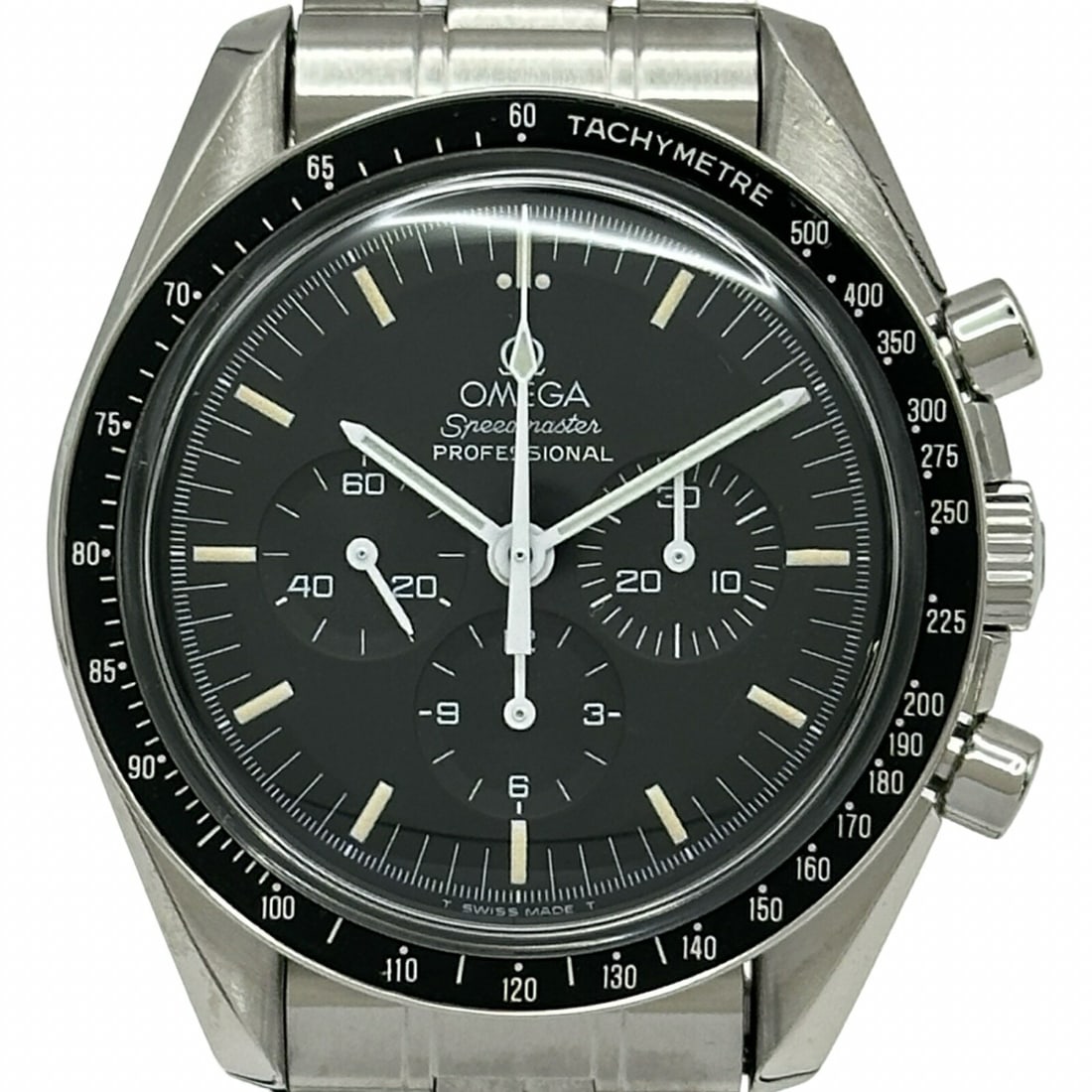OMEGA 3570.50 Speedmaster Professional Moonwatch men's chronograph watch: OMEGA 3570.50 Speedmaster Professional Moonwatch men's chronograph watch Pre-owned OMEGA Speedmaster Professional Moonwatch men's wristwatch, model 3570.50. It features a stainless steel case and a bl