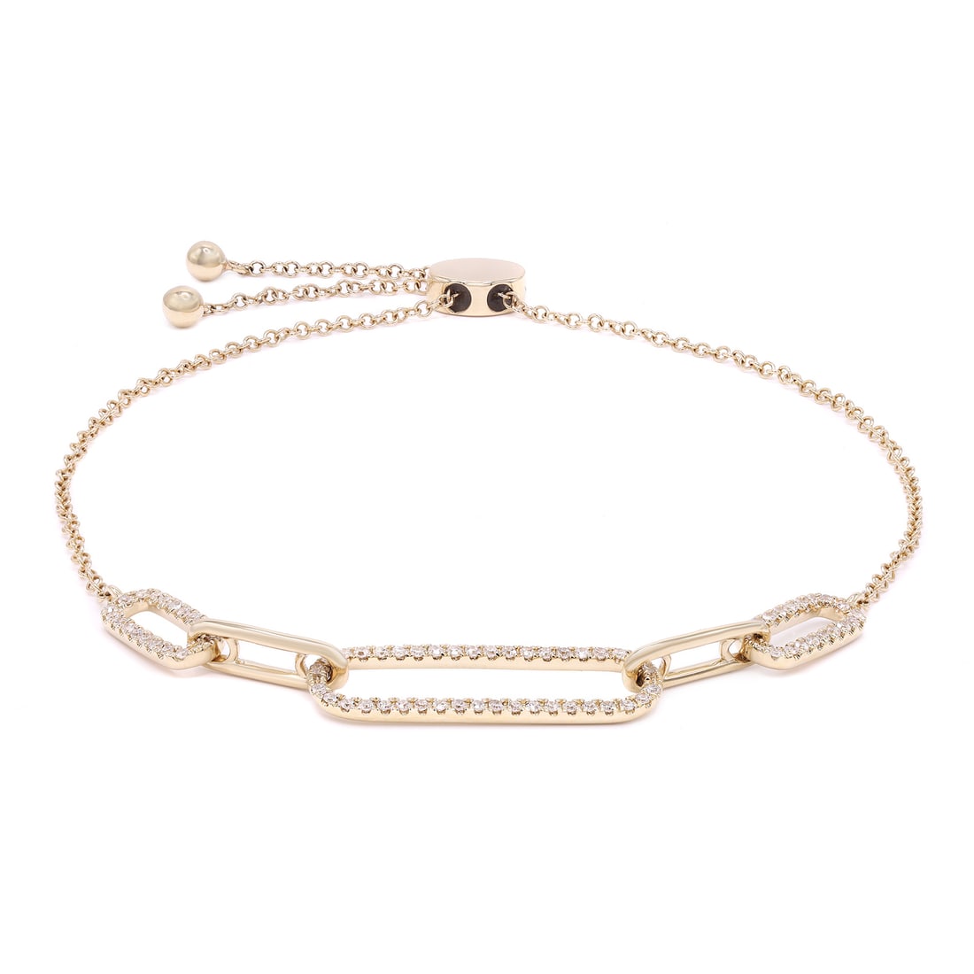 Rachel Koen 14K Yellow Gold Diamond Paper Clip Bolo Bracelet 0.24ct: Rachel Koen 14K Yellow Gold Diamond Paper Clip Bolo Bracelet 0.24ct This stunning Rachel Koen Diamond Paper Clip Link Bolo Bracelet is designed in luxurious 14K yellow gold. The bracelet features an e