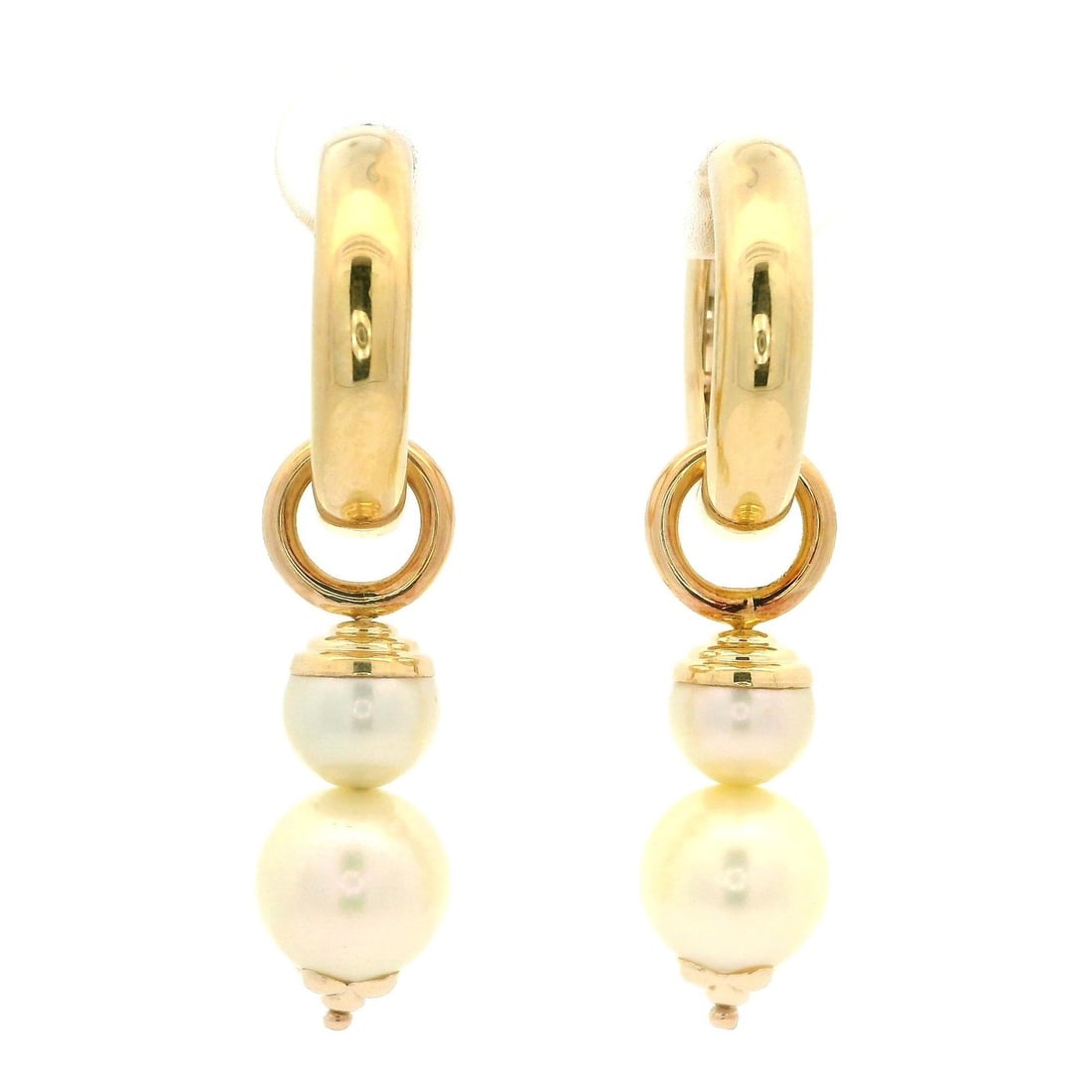 14k Yellow Gold Convertible Hoop Dangle Clip On Pearl Earrings: 14k Yellow Gold Convertible Hoop Dangle Clip On Pearl Earrings These exquisite earrings are a stunning combination of style and versatility. Crafted from solid 14k yellow gold, they feature four genui