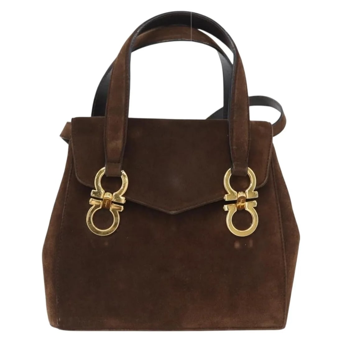 Brown Suede Handbag Salvatore Ferragamo Gancini Italy (1 of 18)
