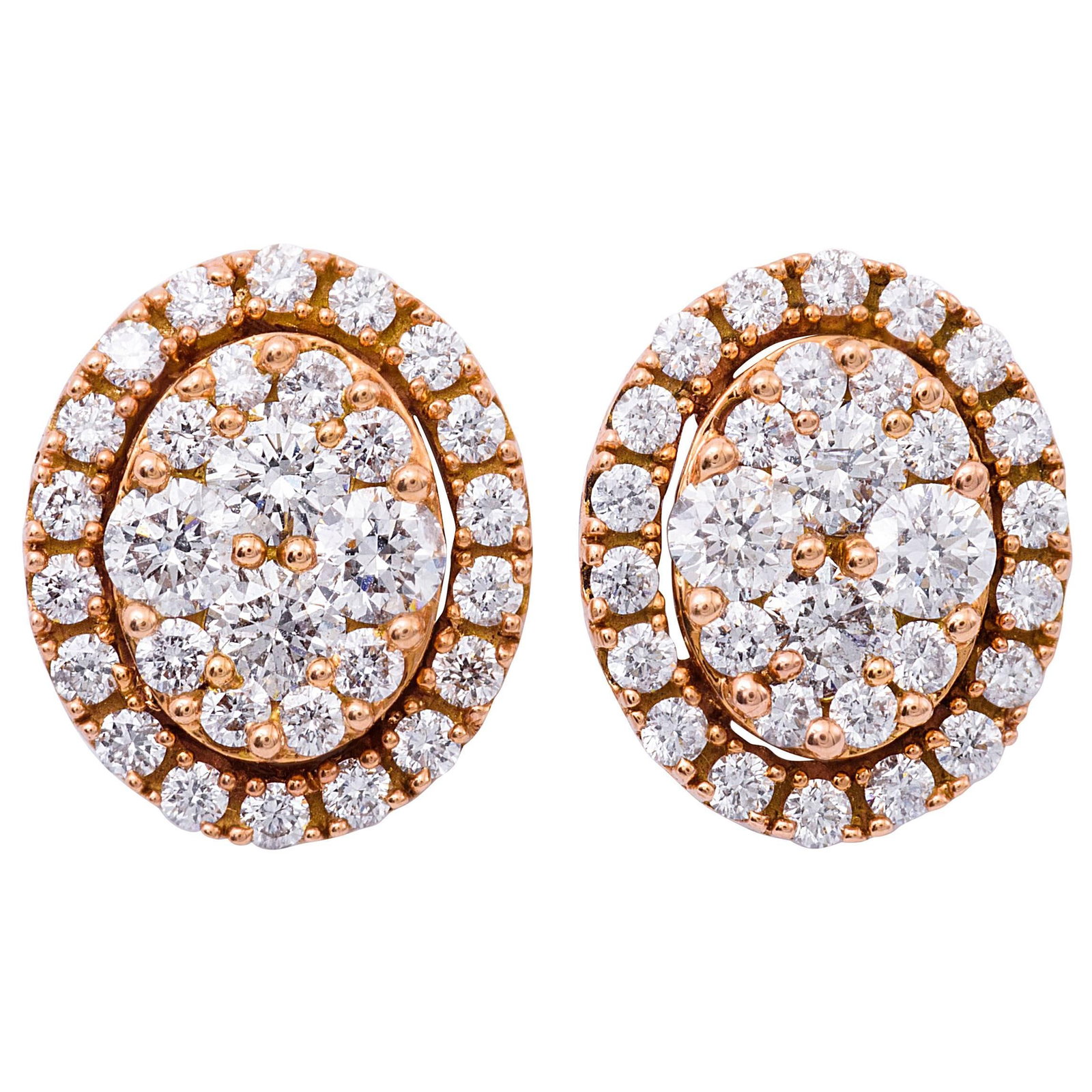 Harbor Diamonds 14k Rose Gold 1.00 Cts Diamond Cluster Studs: Harbor Diamonds 14k Rose Gold 1.00 Cts Diamond Cluster Studs These stunning diamond cluster studs are crafted from 14k rose gold, showcasing a contemporary design that is both elegant and timeless. Ea