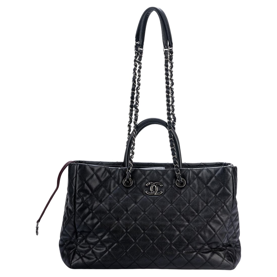 Chanel Large Black Caviar 2 Way Tote with Hologram and Dust Cover: Chanel Large Black Caviar 2 Way Tote with Hologram and Dust Cover This stunning Chanel Large Black Caviar 2 Way Tote is a quintessential accessory for the modern fashionista. Crafted from luxurious bl