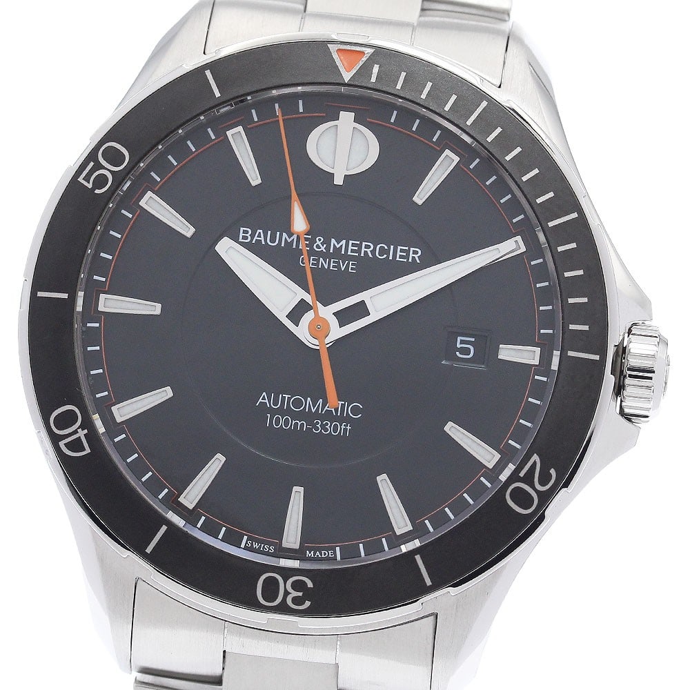 BAUME&MERCIER Clifton Club Date MOA10340 mens stainless steel watch: BAUME&MERCIER Clifton Club Date MOA10340 mens stainless steel watch Baume & Mercier Clifton Club Date men's wristwatch, reference MOA10340, made in Switzerland. It features a black dial, automatic mov