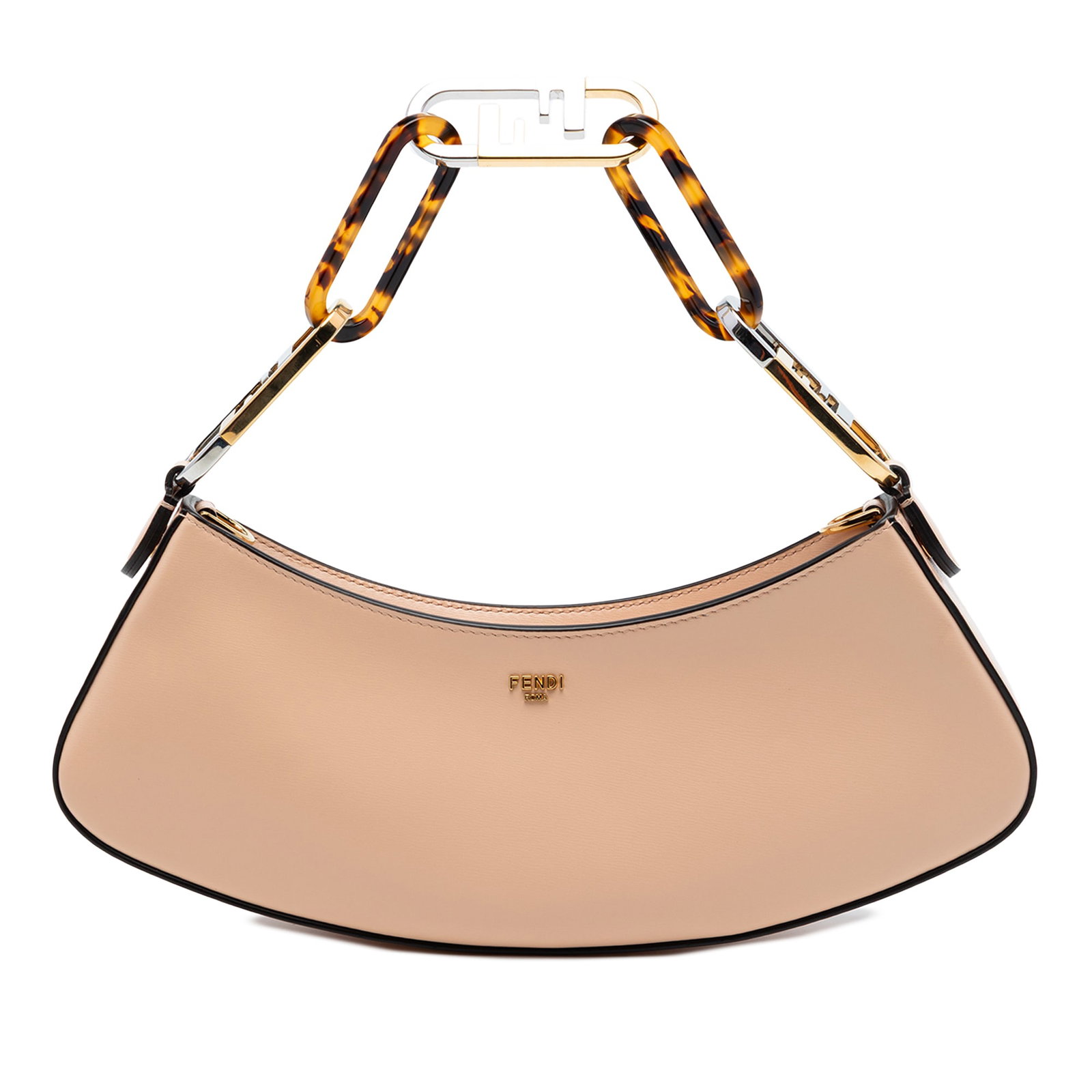 Fendi O Lock Swing Satchel Pink Leather Chain Handle Bag: Fendi O Lock Swing Satchel Pink Leather Chain Handle Bag Fendi Leather O Lock Swing Satchel in pink leather, made in Italy. This bag features a metal and resin chain link handle, a detachable flat lea