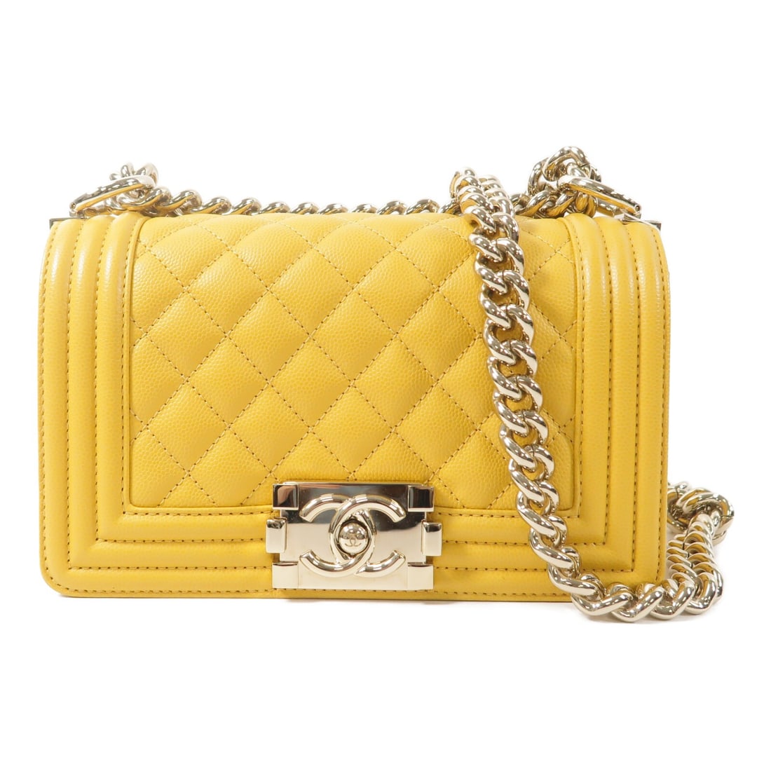 CHANEL Boy 20 A67085 Yellow Calfskin Chain Shoulder Bag (1 of 14)