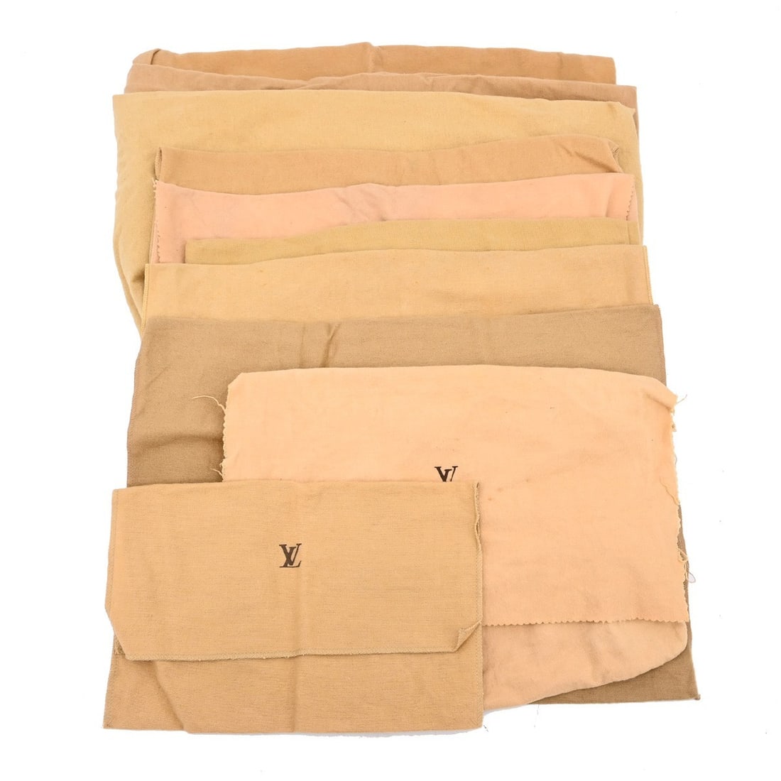 Set of 10 Louis Vuitton Cotton Dust Bags Brown Beige: Set of 10 Louis Vuitton Cotton Dust Bags Brown Beige Set of 10 Louis Vuitton dust bags in brown and beige 100% cotton. These unisex dustbags show overall signs of use with reasonable wear and tear. Th