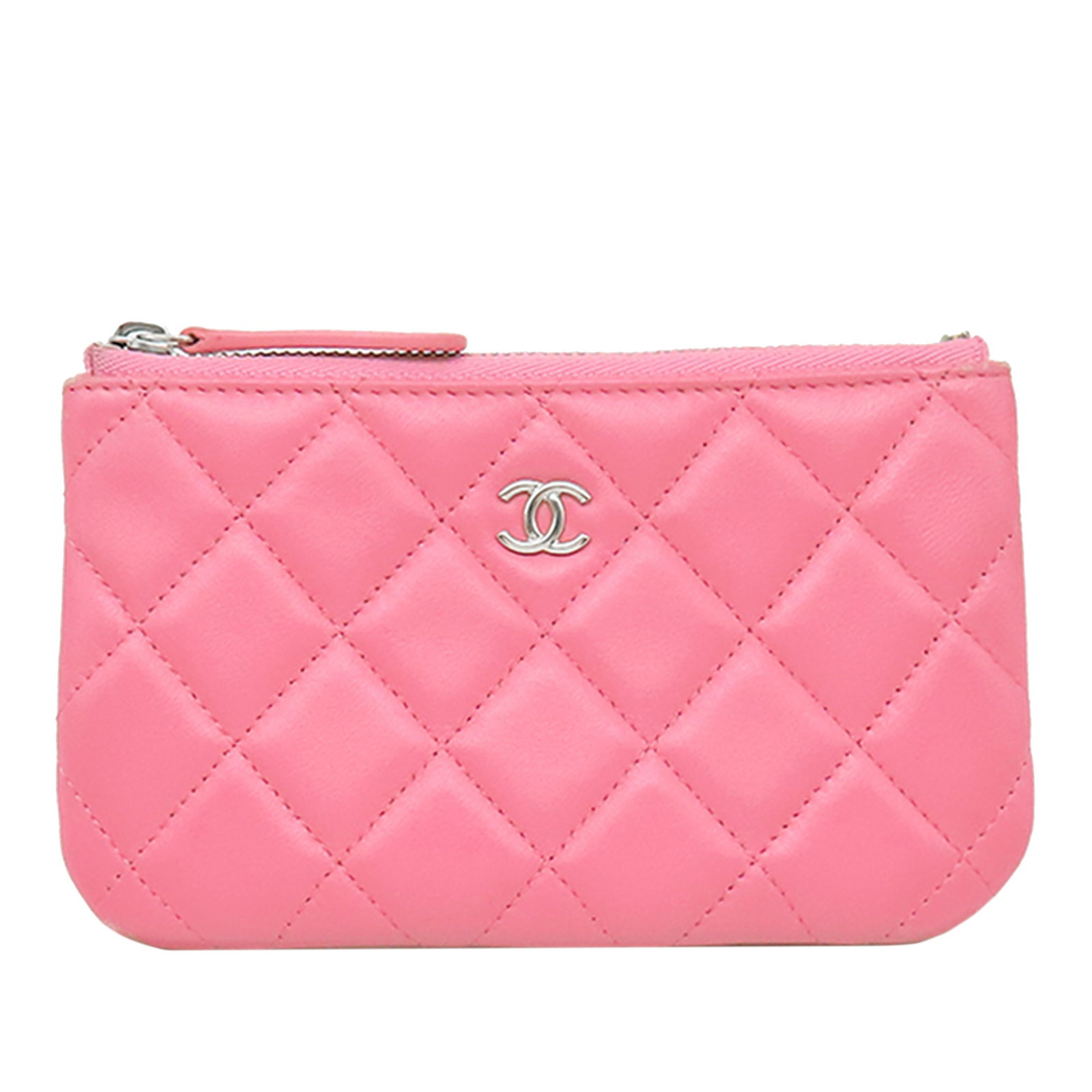 Chanel CC Quilted Lambskin Zip Pouch Pink Leather (1 of 11)