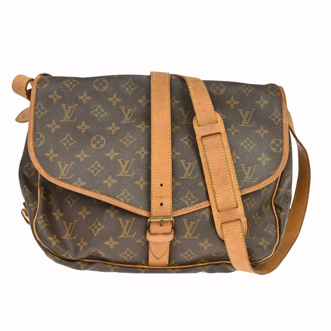 Louis Vuitton Saumur Brown Canvas Shoulder Bag: Louis Vuitton Saumur Brown Canvas Shoulder Bag Louis Vuitton Saumur Monogram bag in brown canvas, made in France. The bag is described as being in good condition with light scuffs, light scratches, di