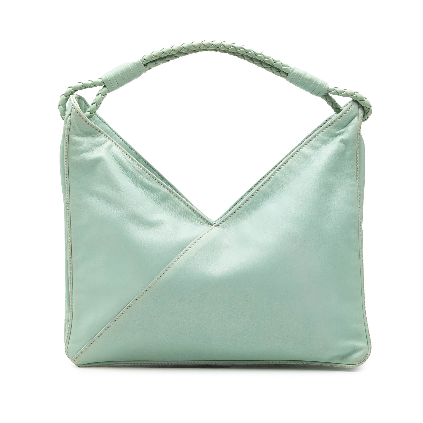 Bottega Veneta Nappa Leather Deep V Hobo Shoulder Bag Green: Bottega Veneta Nappa Leather Deep V Hobo Shoulder Bag Green This Bottega Veneta Nappa Deep V Hobo is a shoulder bag crafted from nappa leather, featuring a braided leather strap and a top zip closure.