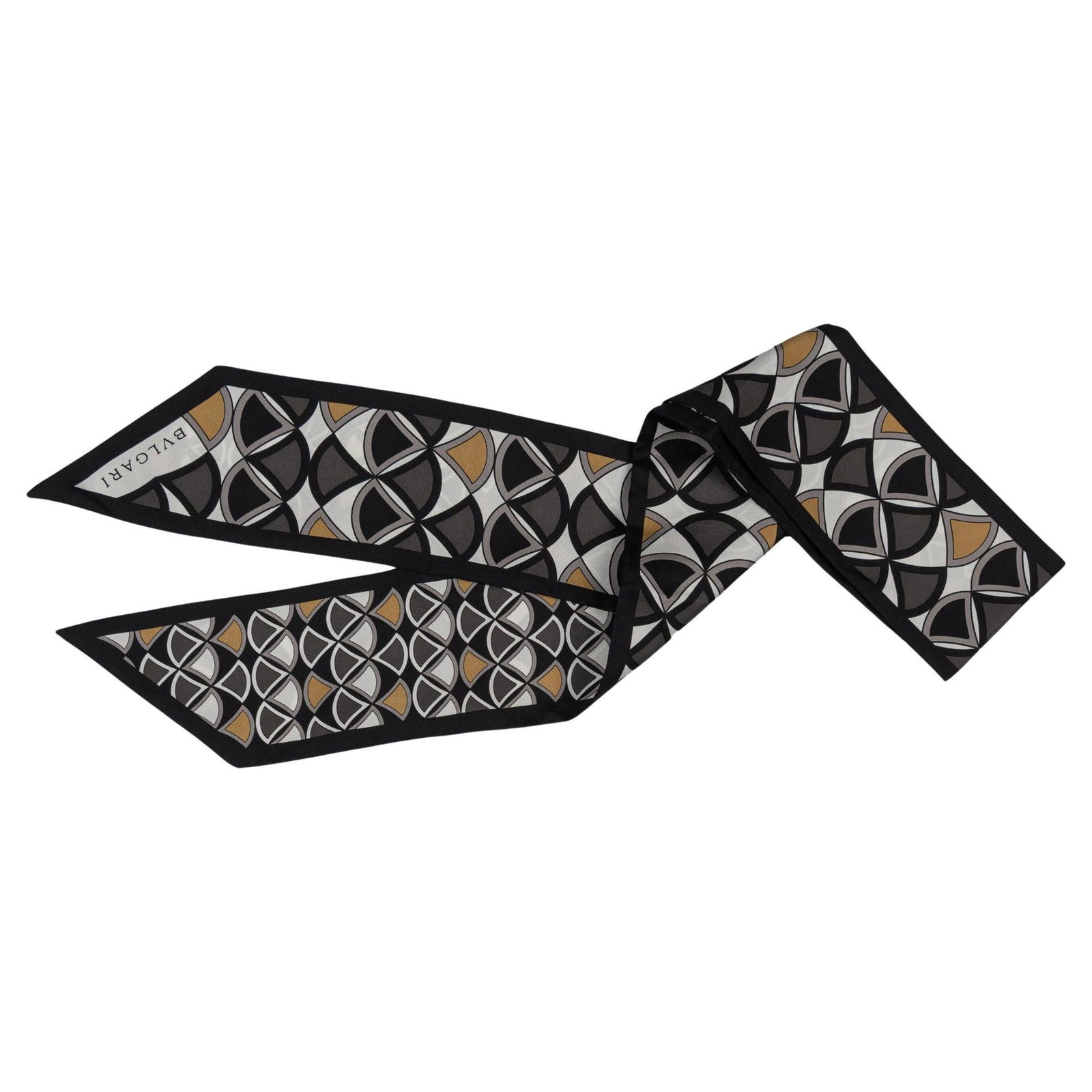 Burberry Black and Grey Geometric Silk Maxi Twilly Scarf (1 of 4)