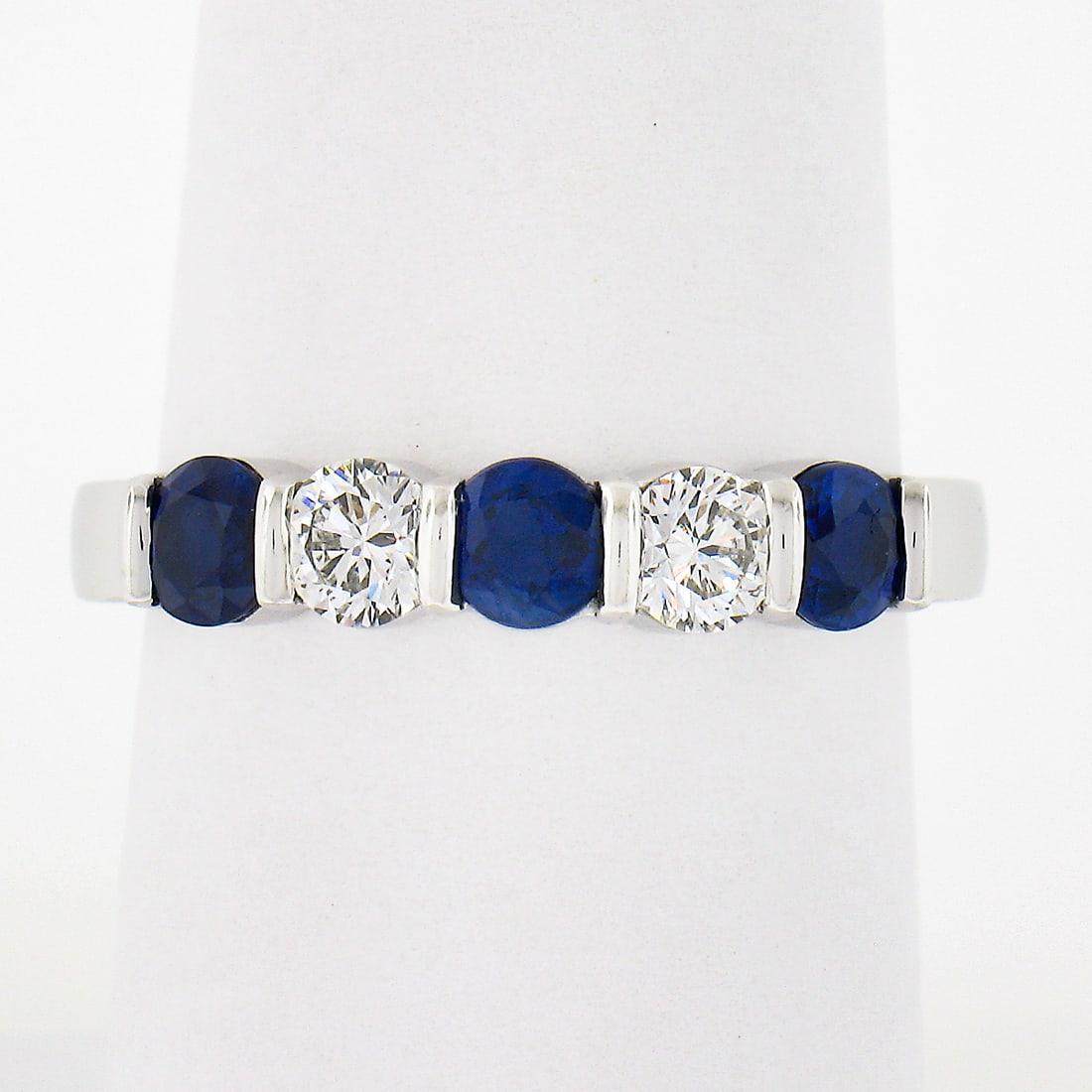 Gemlok Sapphire Diamond Platinum Wedding Band Ring Bar Set Size 7.5 (1 of 9)
